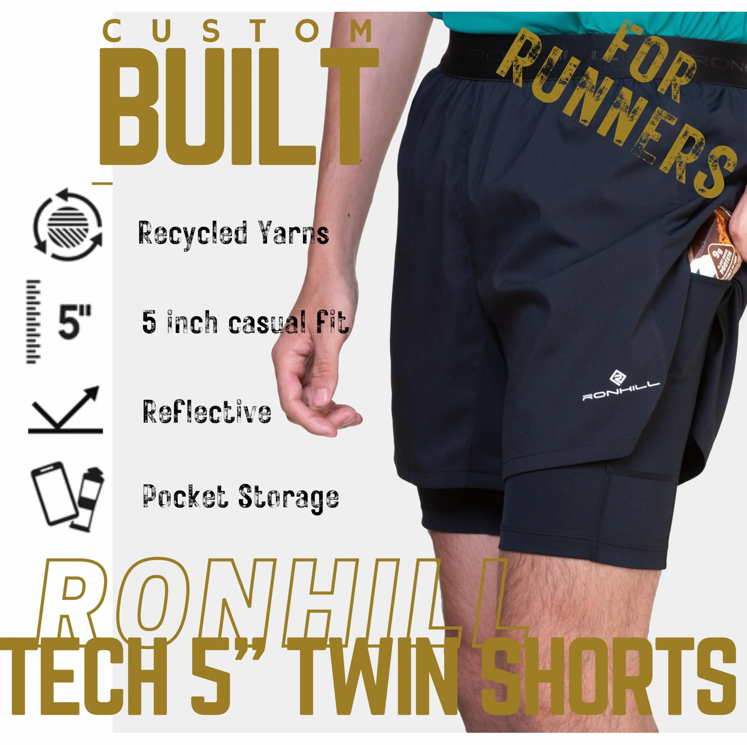 Ronhill Ronhill Bieganie, Męskie Szorty Tech 5" Twin - Krótkie spodenki Mężczyźni