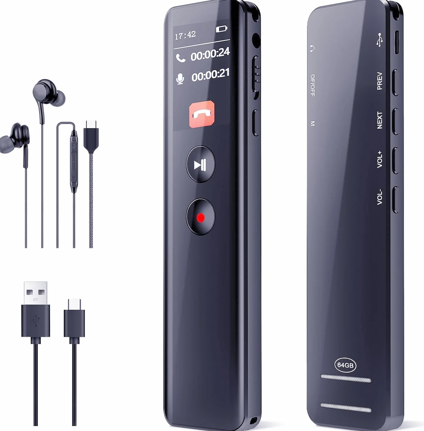 Digital Voice Recorder, 800 Hrs Capture information Type C Storage Device,Digital Audio Storage Device with Keychain and Clip Perfect Capture Every Word for Lecture Interview Meeting Class