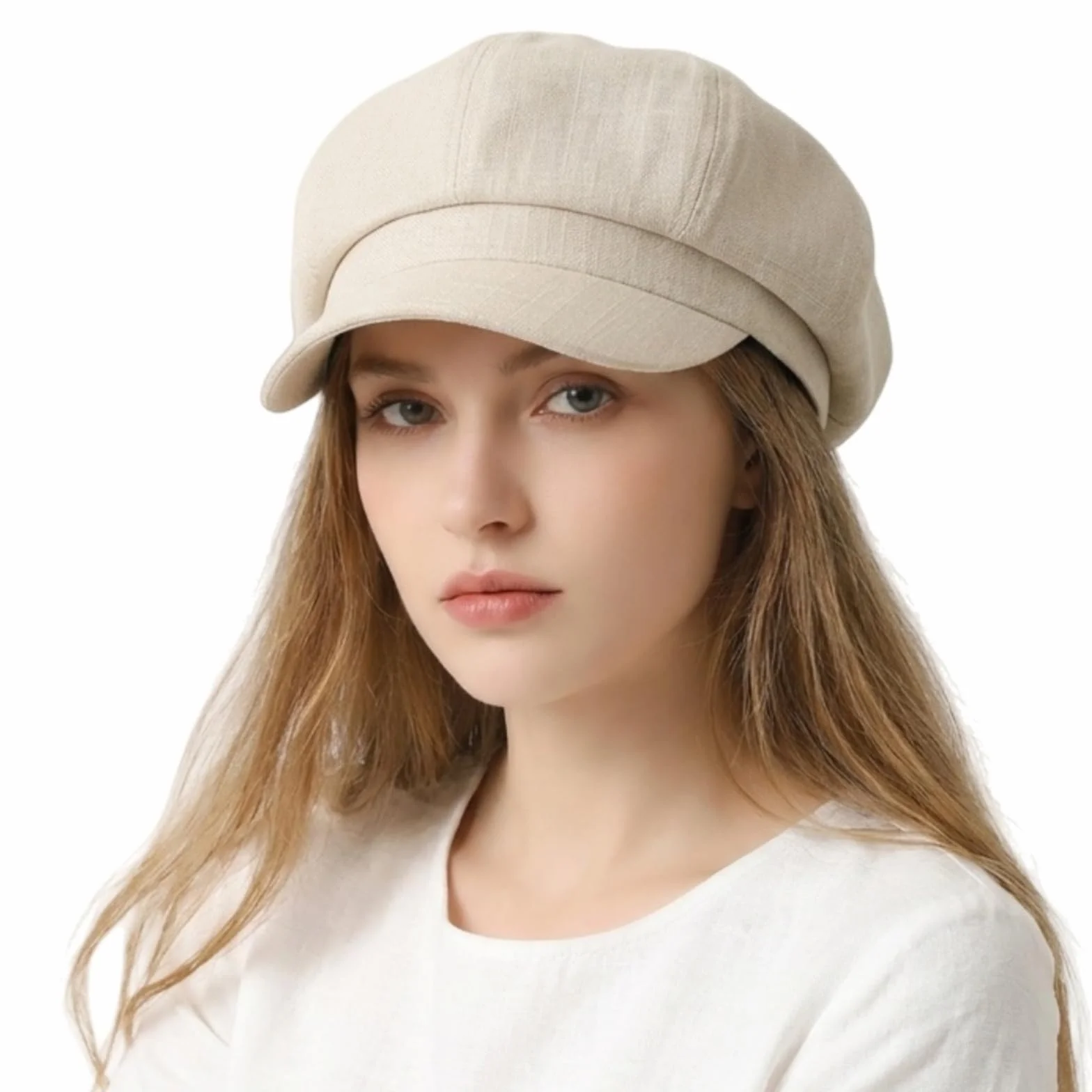 Czapka balonowa damska z daszkiem, beret z bawełny i lnu – vintage, oddychająca, lekka czapka beret na każdy dzień
