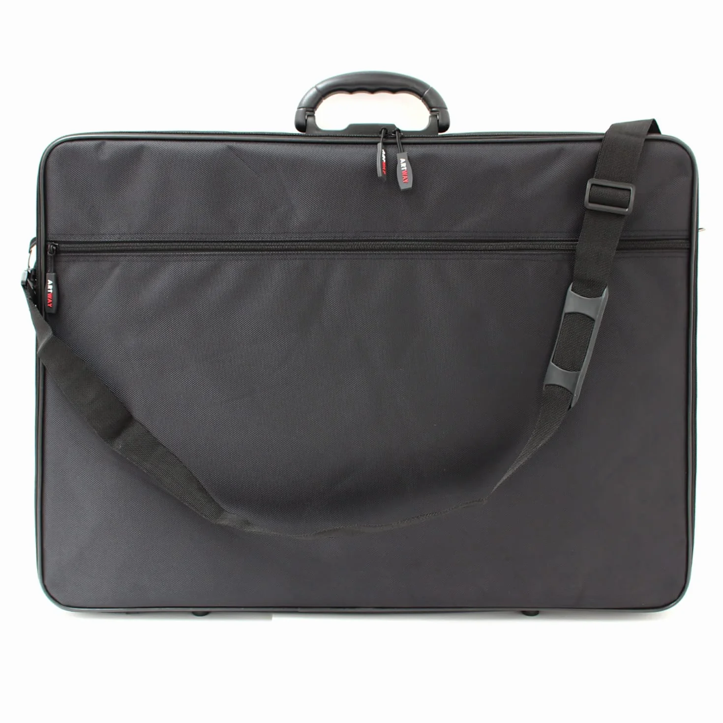 Artway A2 Art Portfolio Case - Teczka do przechowywania sztuki z uchwytem do noszenia/paskiem na ramię, wewnętrzne/zewnętrzne kieszenie i wewnętrzny pasek zabezpieczający (bez pierścieni) - czarne