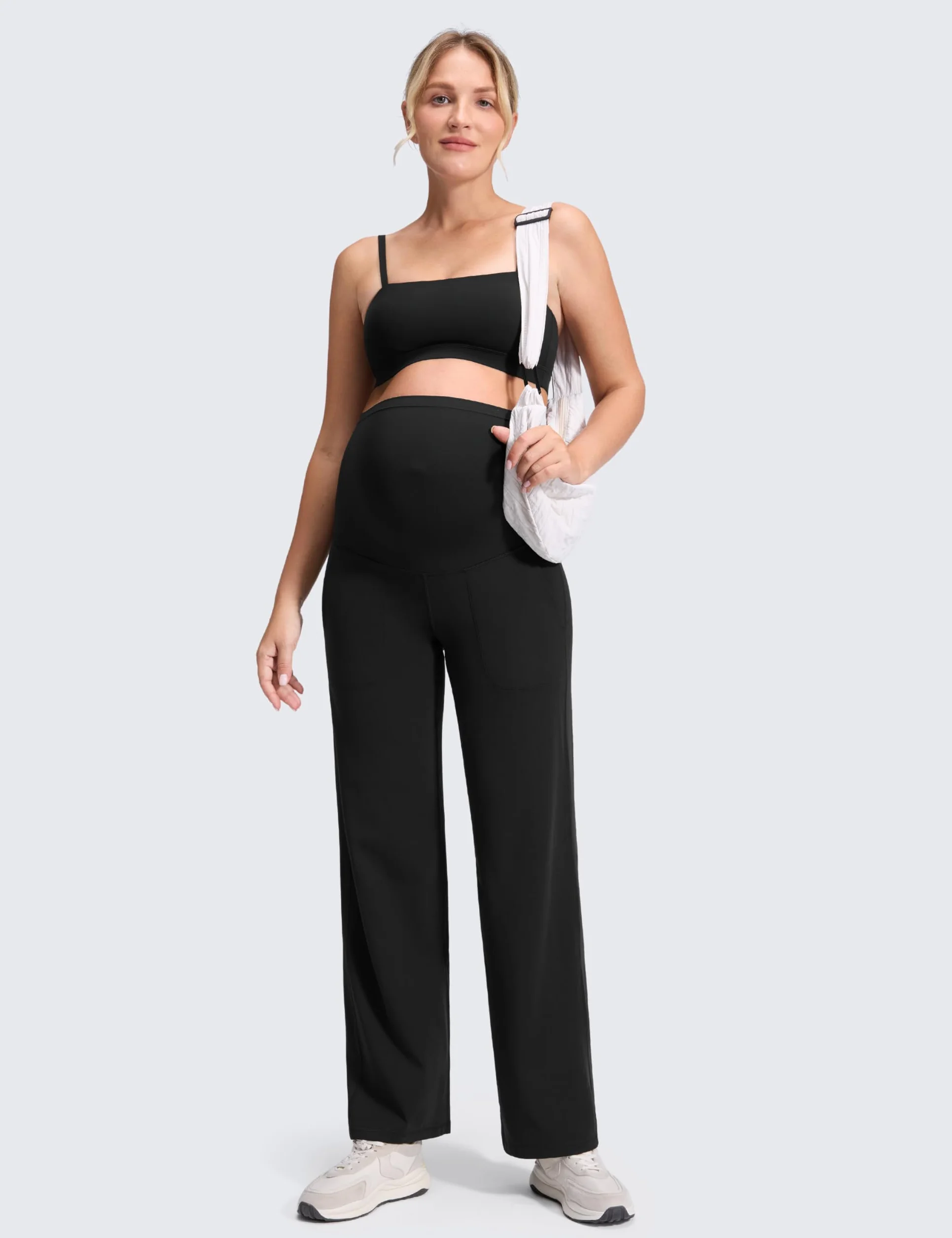 CRZ YOGA Kobiety Butterluxe ciążowe szerokie spodnie z kieszeniami 31,5" - ponad trening brzucha Yoga Lounge Ciąża