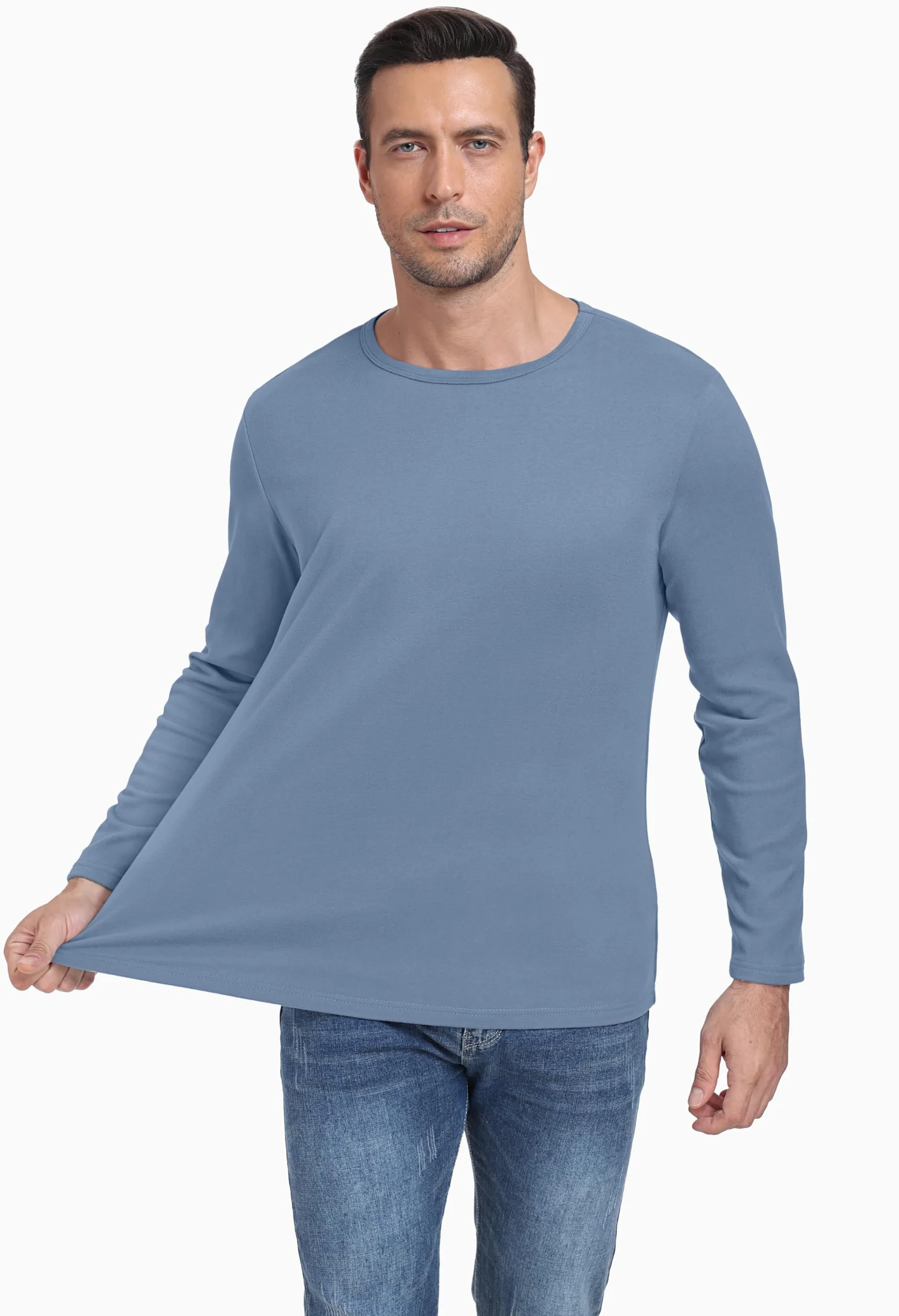 Hisir Basic-T koszulka z długim rękawem, męska koszulka z okrągłym dekoltem, zimowa, termiczna podkoszulek z długim rękawem, krój slim fit, rozciągliwa, górna część