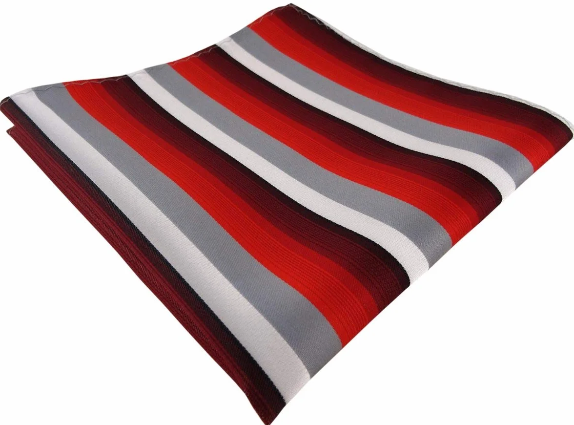 TigerTie Designerska poszetka we wzory w paski — rozmiar poszetki 30 x 30 cm, Czerwony, czerwone wino, szary, biały, Einstecktuchgröße: ca. Länge 30 cm, Breite 30 cm