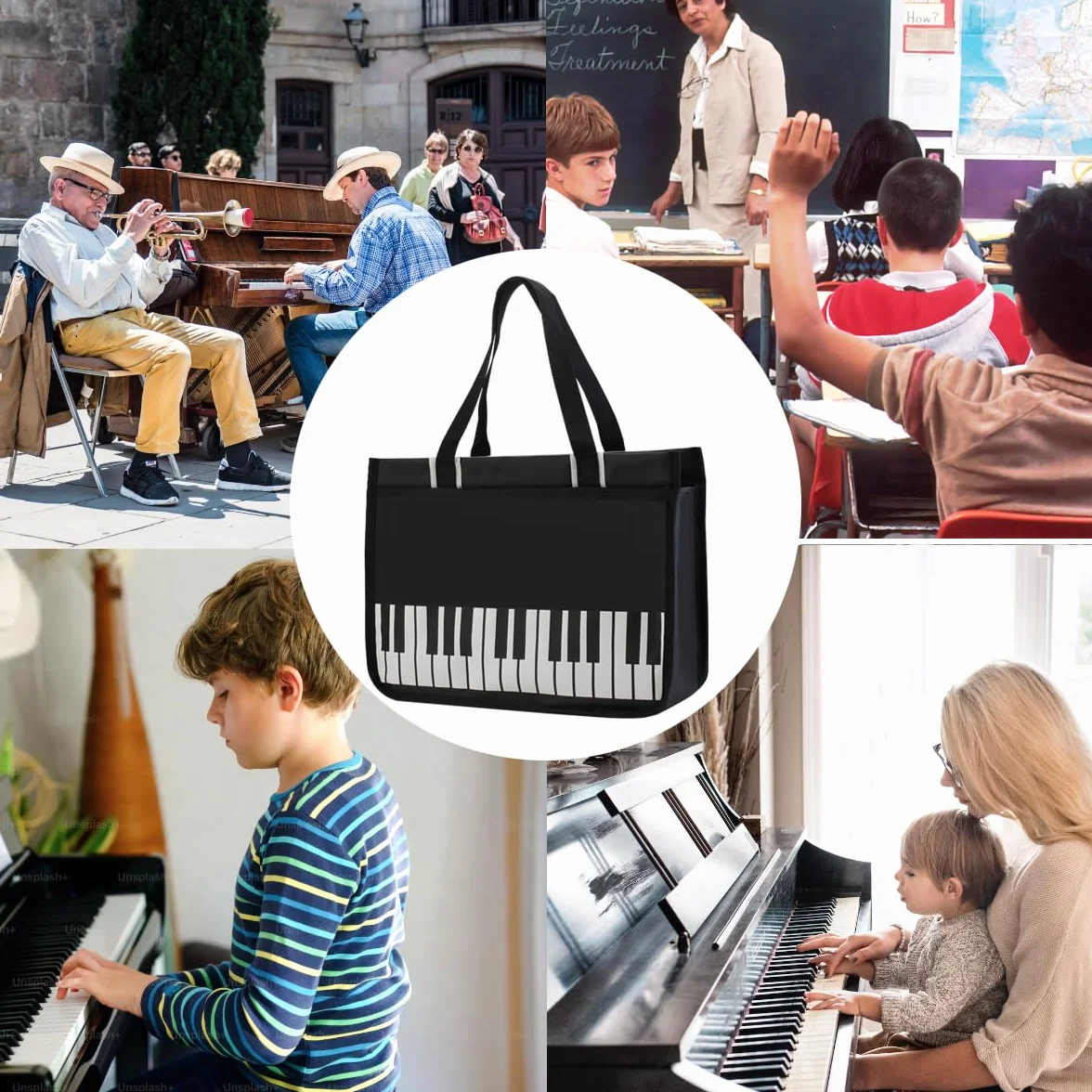 Muzyczna torba na ramię, klawisze fortepianowe torebka na ramię, nylonowa tkanina wodoodporna damska torby na zakupy wielokrotnego użytku, torba podróżna z zamkiem błyskawicznym z wysokim zamkiem