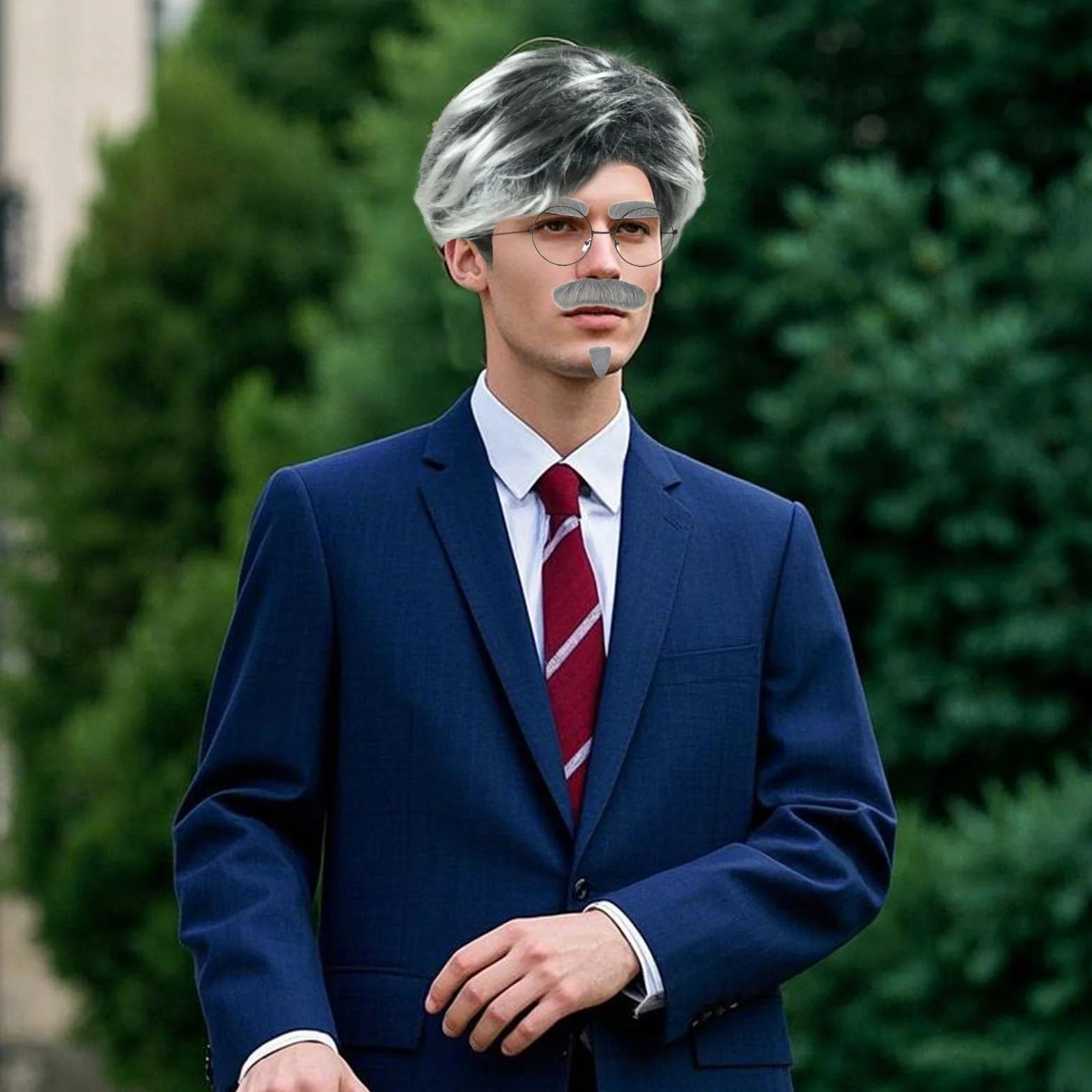 7 sztuk zestaw peruk do kostiumu dziadka, kostium emeryta, cosplay, dziadka, broda, brwi, peruka, czepek pod perukę, starszy mężczyzna, kostium, peruka dziadka, na Halloween, karnawał, akcesoria