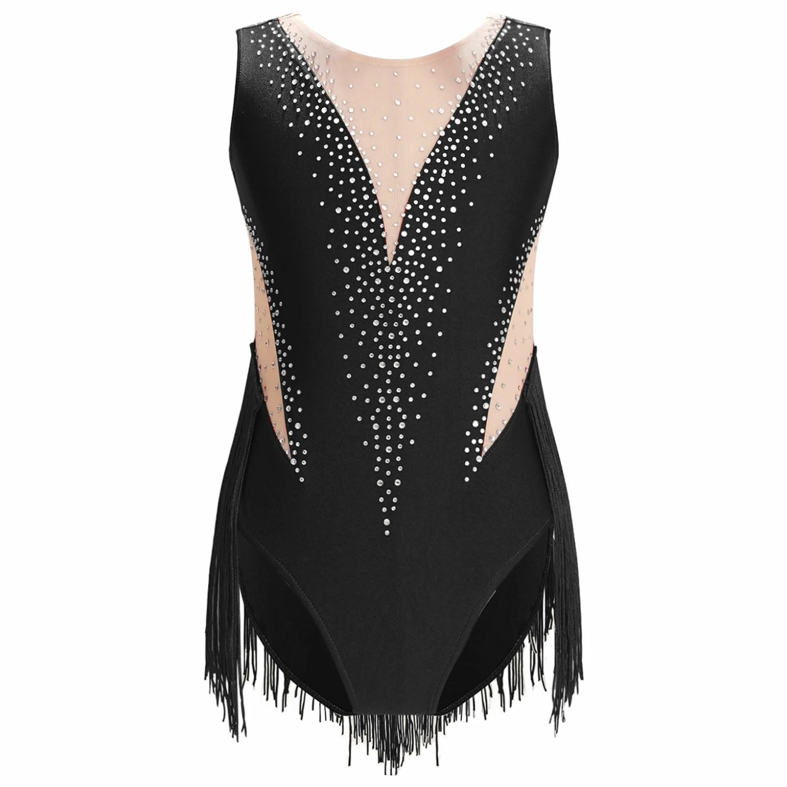 Oyolan Dziecko Dziewczyna Trykot Gimnastyka Łyżwiarstwo Taniec Latynoski Leotard Bez rękawów Rhinestone Pogrubiony Kostium 5-16 lat