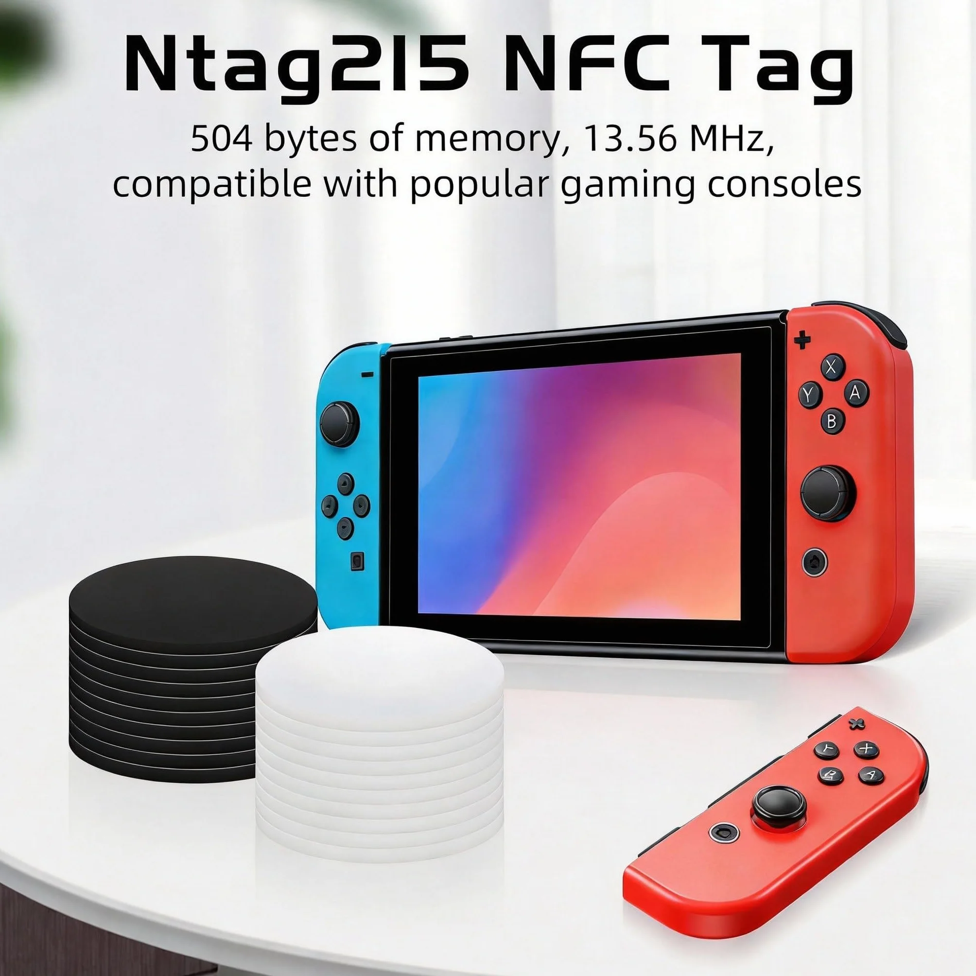 NFC Ntag215 NFC Tag - 40 sztuk (10 czarnych i 30 białych) okrągłe karty NFC 25 mm, znaczniki NFC z miejscem na 504 bajtów, naklejki NFC do inteligentnego domu, na ścianę muzyczną, cyfrowe wizytówki