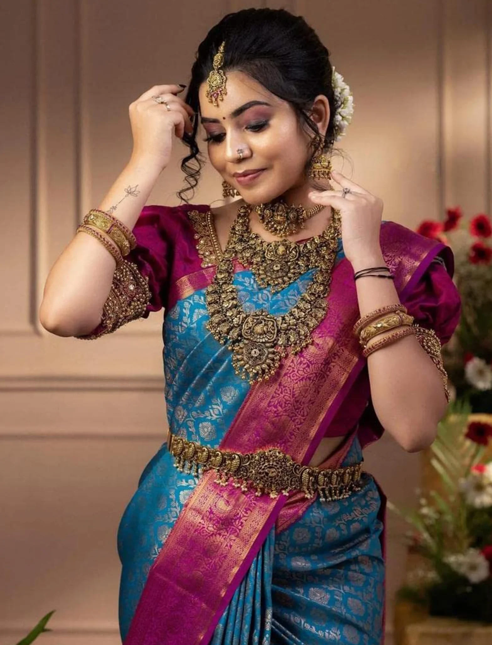 Indyjskie Sari Dla Kobiet W Stylu Kanjivaram Niebieskie Sari Banarasi Jacquard Z Nieszytą Bluzką