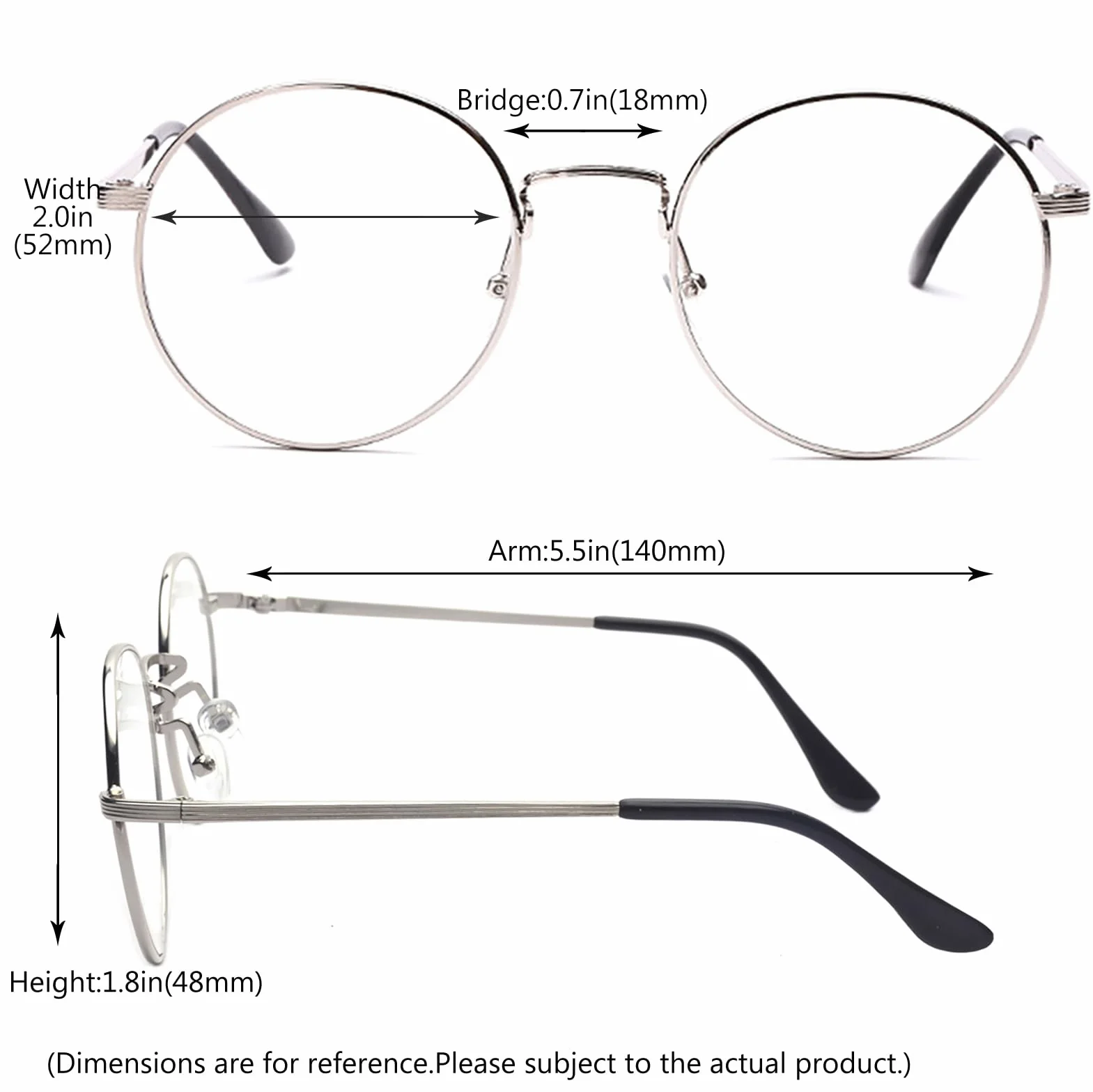 Okrągłe okulary bez wzmocnienia męskie, sztuczne okulary metalowe oprawki Nerd okulary srebrne