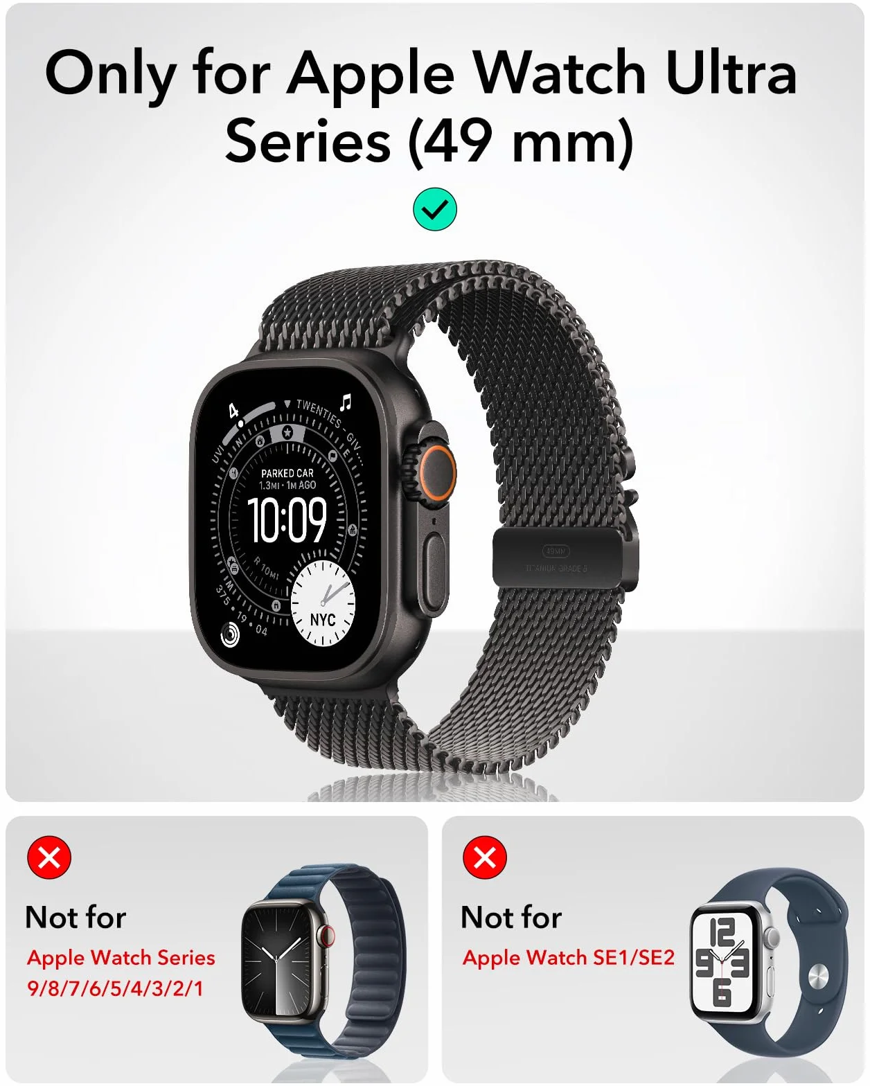ESR Armorite Folia ochronna do zegarka Apple Watch Ultra 2/1 (2024/2023/2022, 49 mm), ochrona wyświetlacza z hartowanego szkła z aluminiową ramą, ochrona na całej powierzchni, pomarańczowa, 2 sztuki