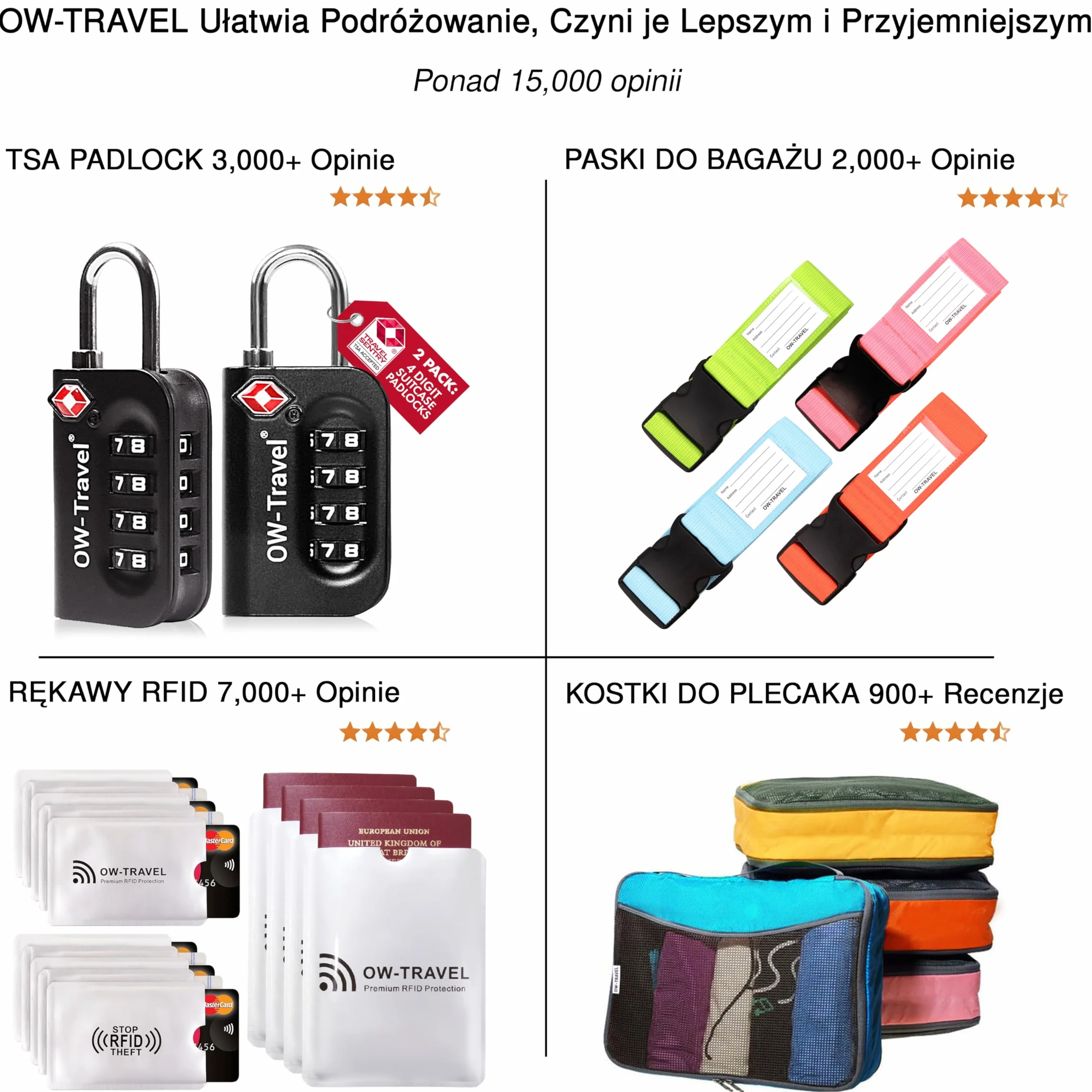 OW-Travel Etui na Paszport i Dokumenty (czarny) z ochroną RFID. Pojemne etui na paszport 4 paszporty na bilety lotnicze. Dołączone paski na nadgarstek i szyję bez użycia rąk