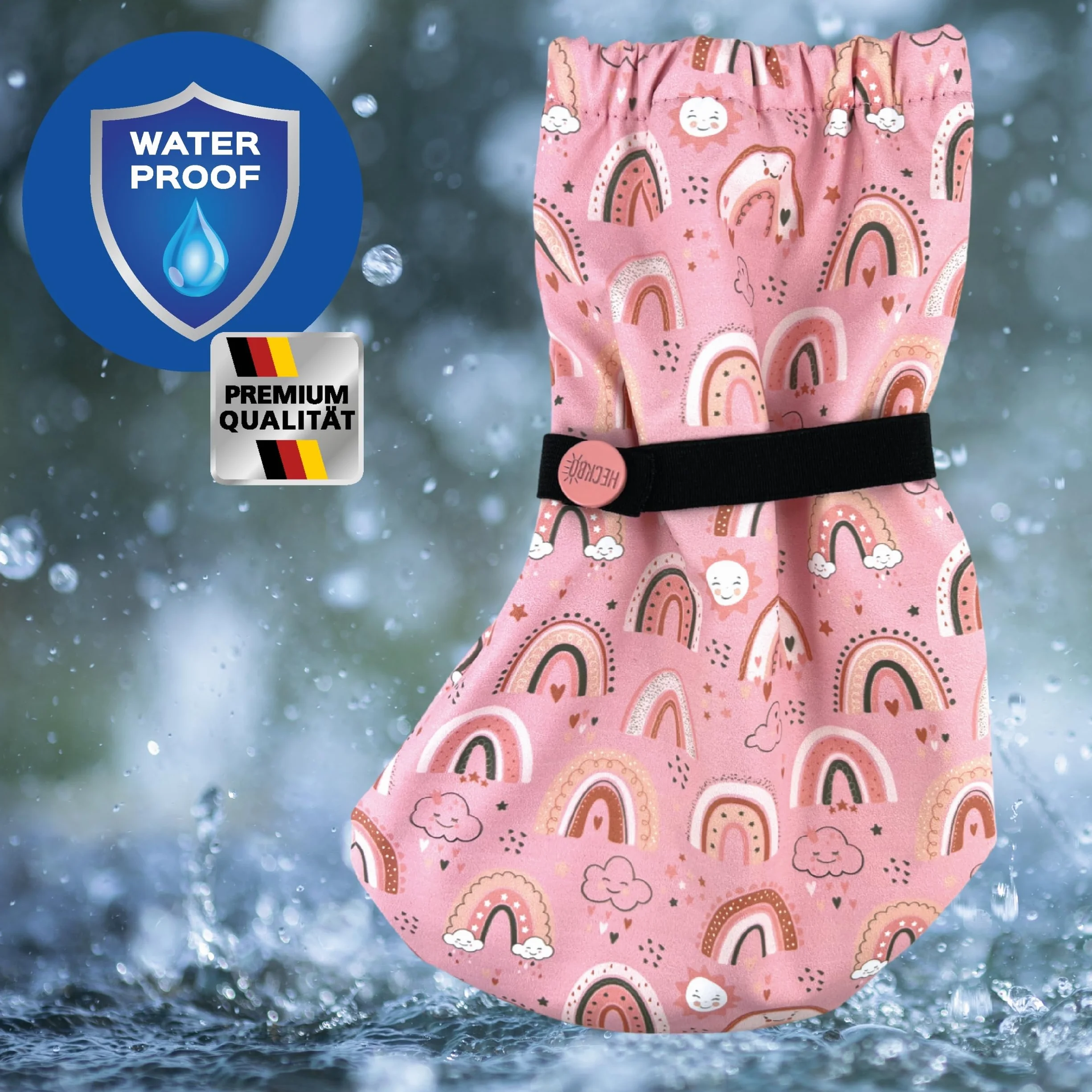 HECKBO Kalosze dziecięce bez polarowej podszewki - Różowa tęcza - 2 rozmiary - od 6 do 24 miesięcy - unisex kalosze dla dziewczynek i chłopców