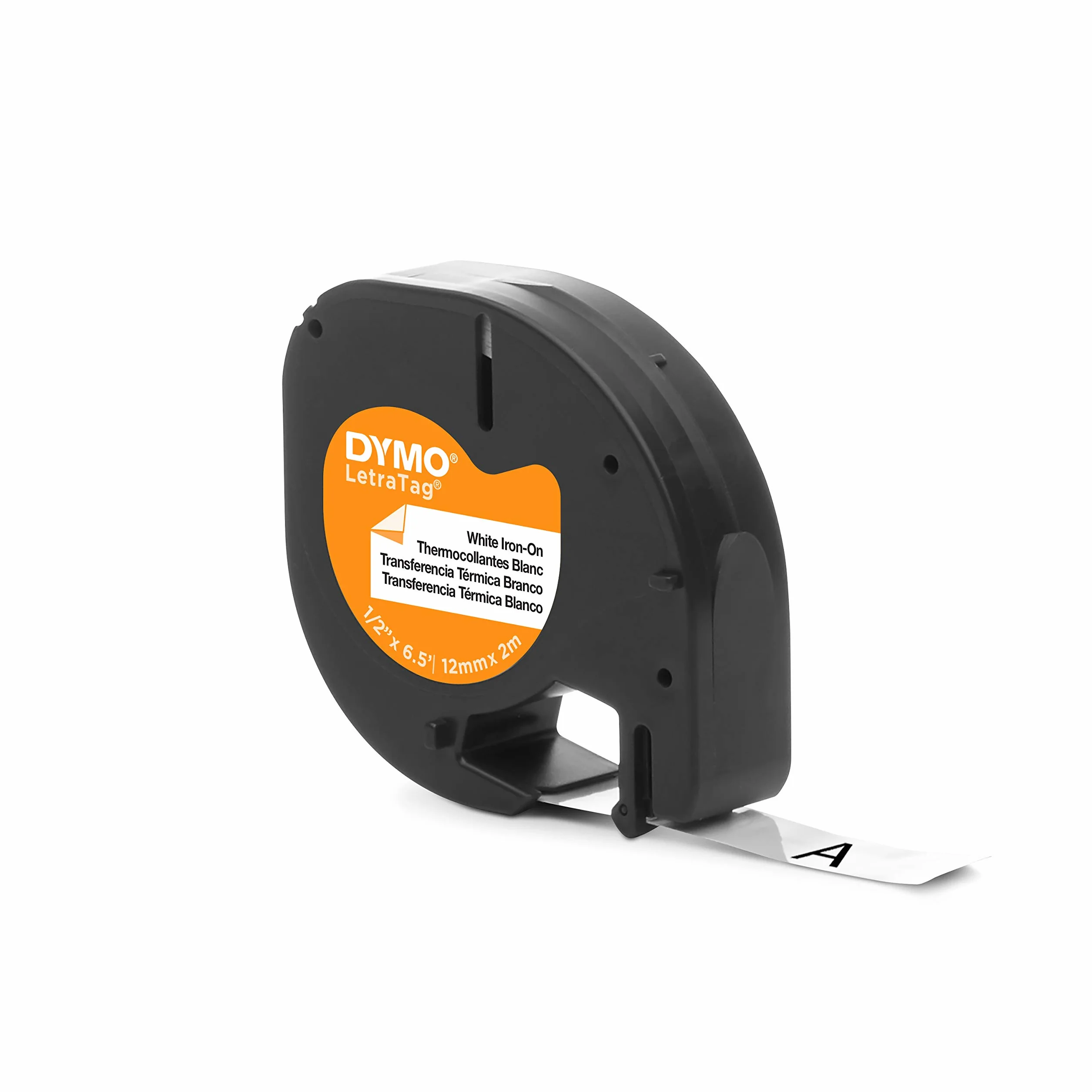 Naprasowanki na ubrania DYMO LetraTag | Oryginalne | Rolka 12 mm x 2 m | Czarny druk na białym tle | Naprasowanki na ubrania do drukarek LetraTag | S0718850