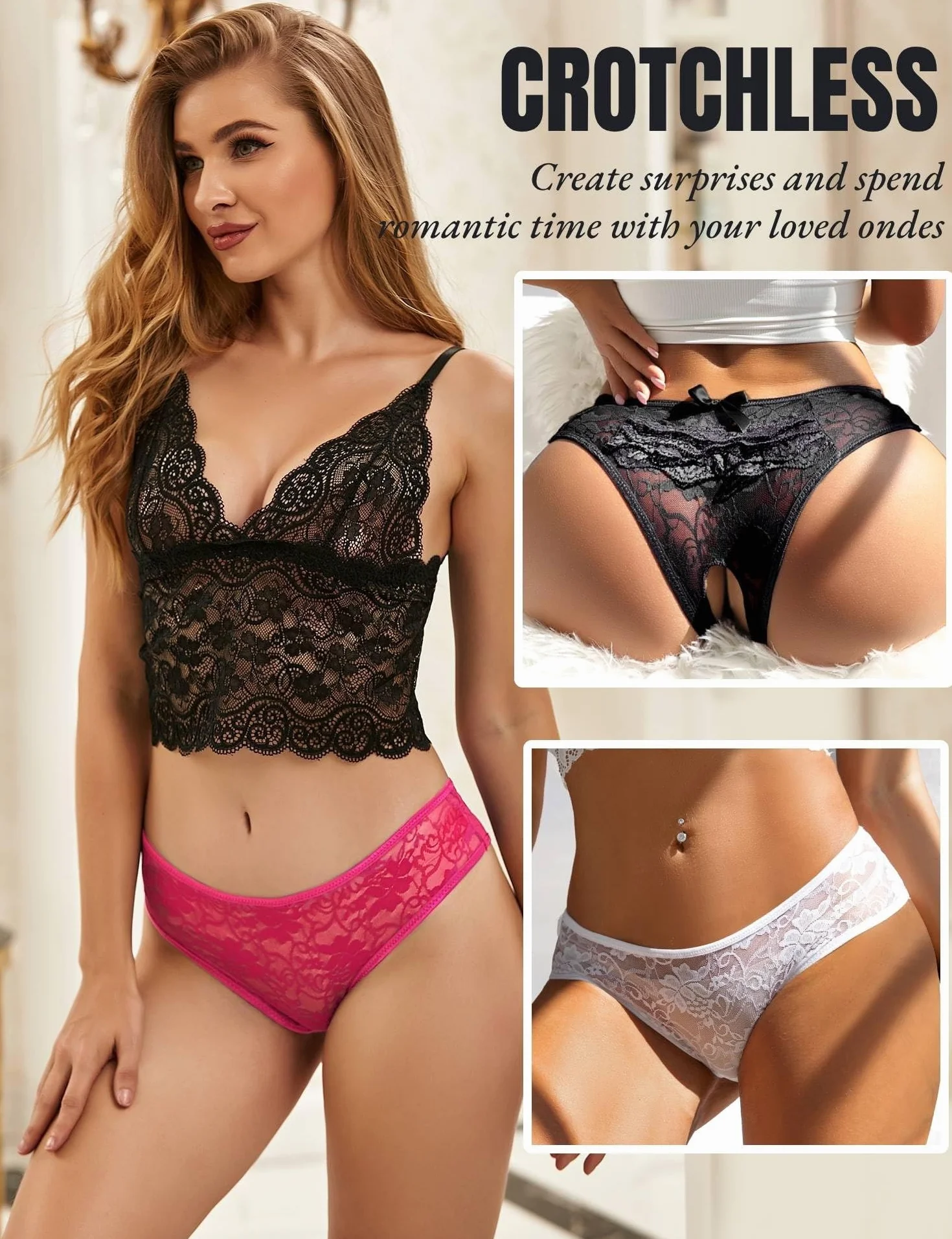 comeondear Damskie stringi seksowne eleganckie stringi koronkowe majtki duży rozmiar brazylijskie majtki oddychająca bielizna damska bielizna szorty rozciągliwe bielizna zestaw 3 sztuk S-4XL