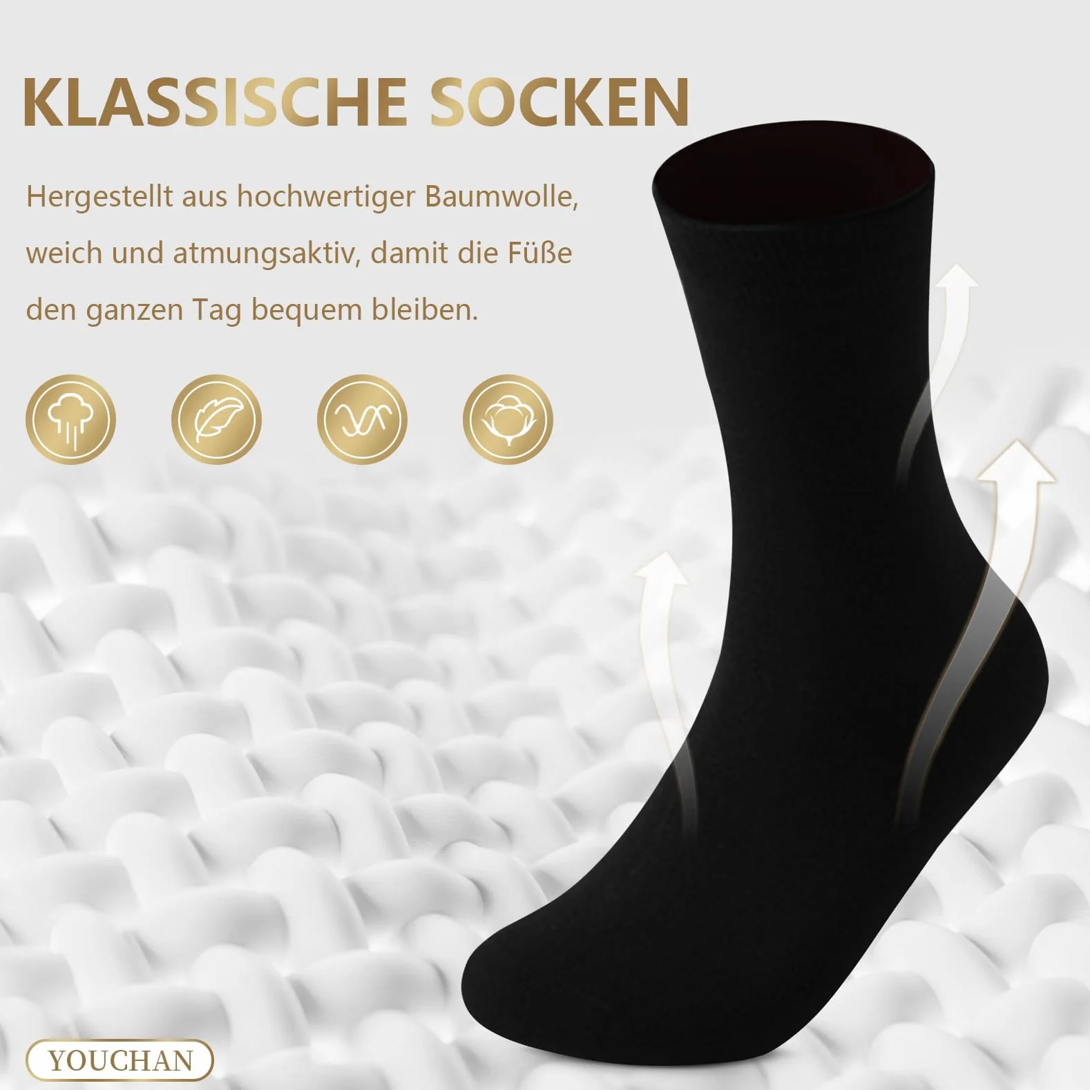 YOUCHAN Skarpety Średniej Długości Bezszwowe Unisex – Bawełniane, Oddychające, Wygodne – Zestaw 6 Par