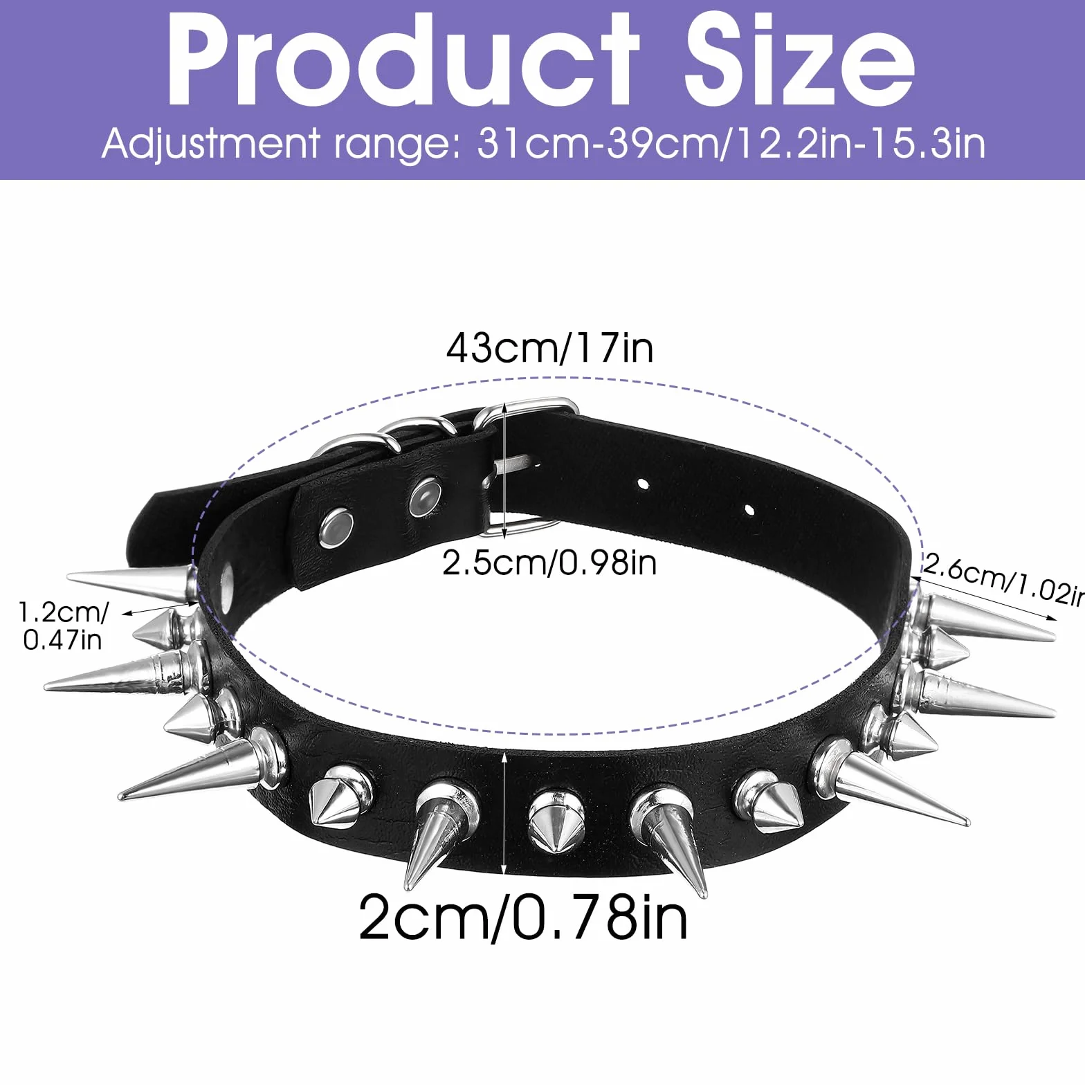 Długi gotycki choker, kolczasty kołnierz, skórzany naszyjnik, koltwisty krawędź, koczki, klasyczny styl 80. 90., biżuteria emo punk