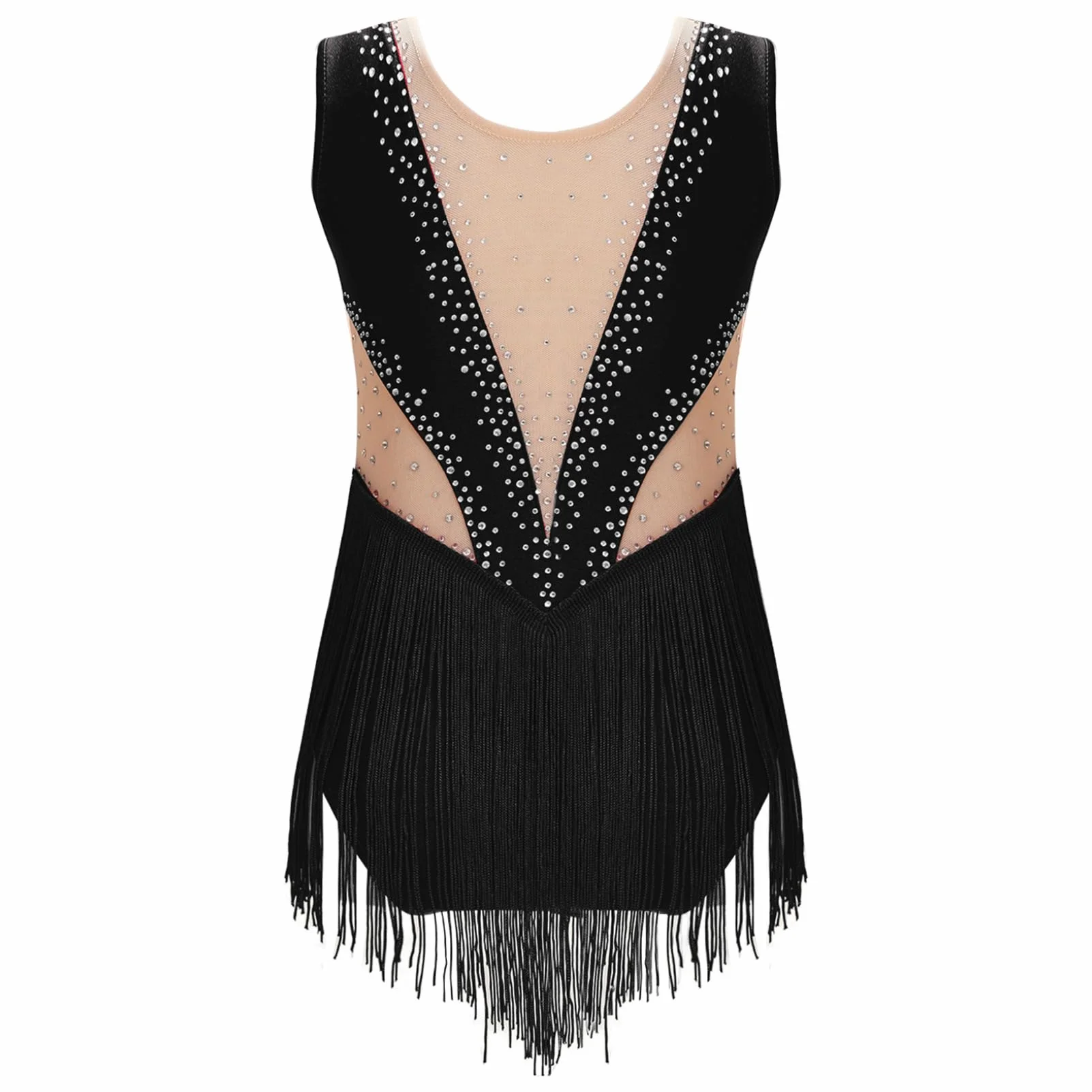 Oyolan Dziecko Dziewczyna Trykot Gimnastyka Łyżwiarstwo Taniec Latynoski Leotard Bez rękawów Rhinestone Pogrubiony Kostium 5-16 lat