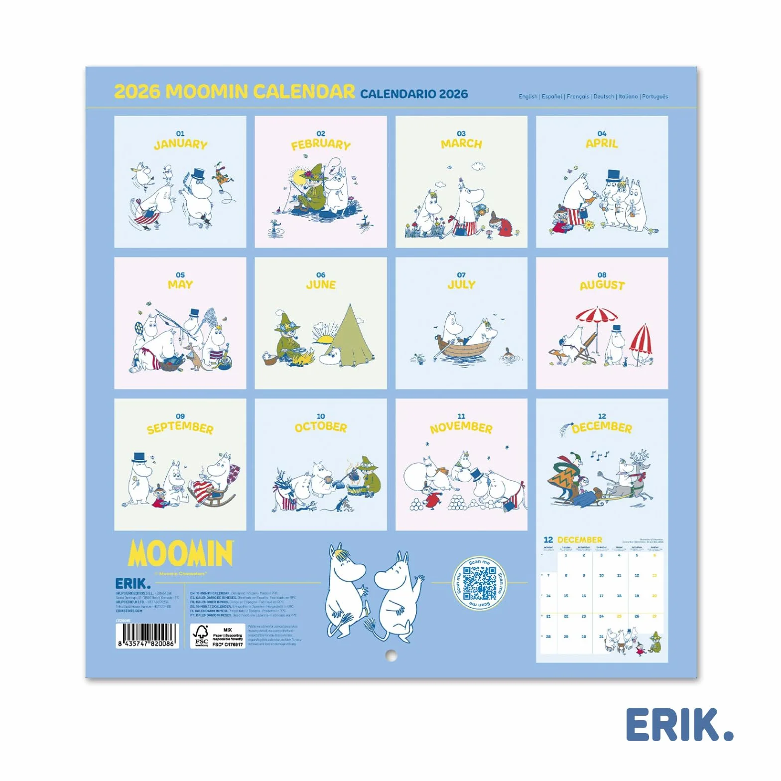 Grupo Erik Wall Calendar 2026 - Moomin Calendar 2026 | Square 30 x 30 cm - 12 x 12 inches Wall Planner, Family Planner Month To View | Moomins Gifts For Friends
