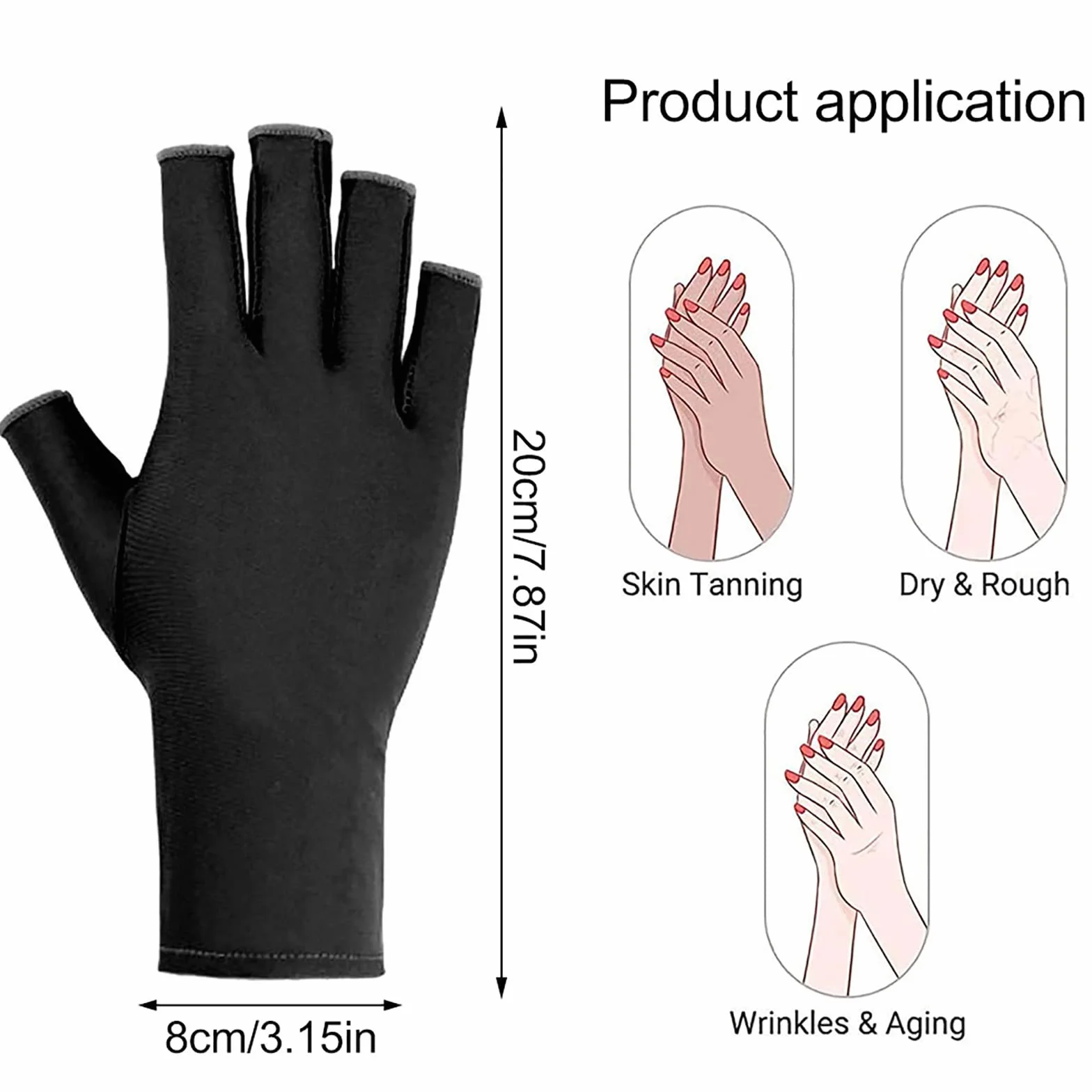 1 para rękawiczka z gwoździami, 20 x 8 cm, damskie uv, do manicure i ochrony przed promieniowaniem UV, prezent świąteczny dla kobiet, idealne do jazdy na rowerze