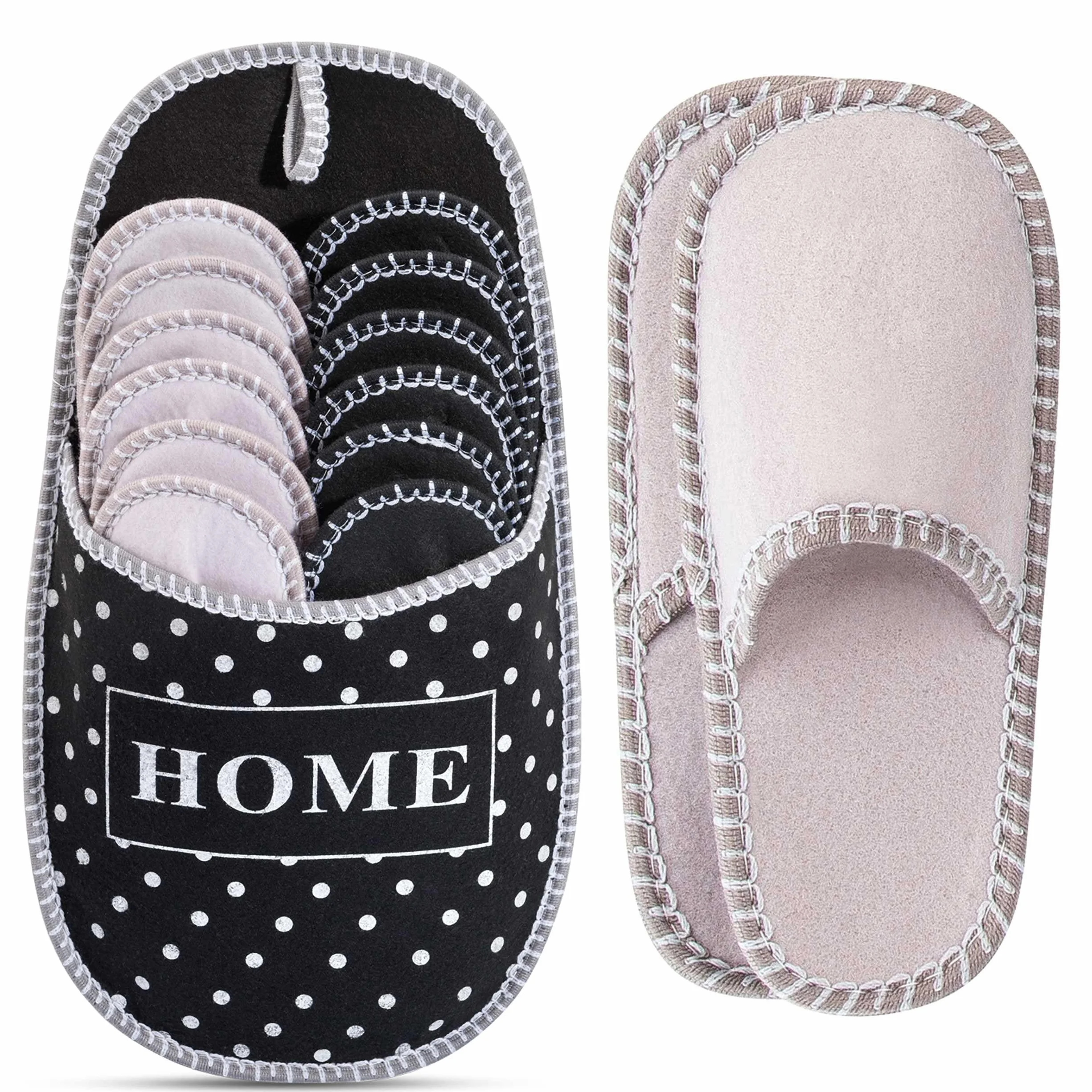 ONVAYA Kapcie Gości ABS Dots Zestaw 6 Par | Damskie | Filcowe Kapcie | Buty do Domu Gościnnego | Podeszwa Antypoślizgowa | Rozmiary 36/39, 40/42, 43/45