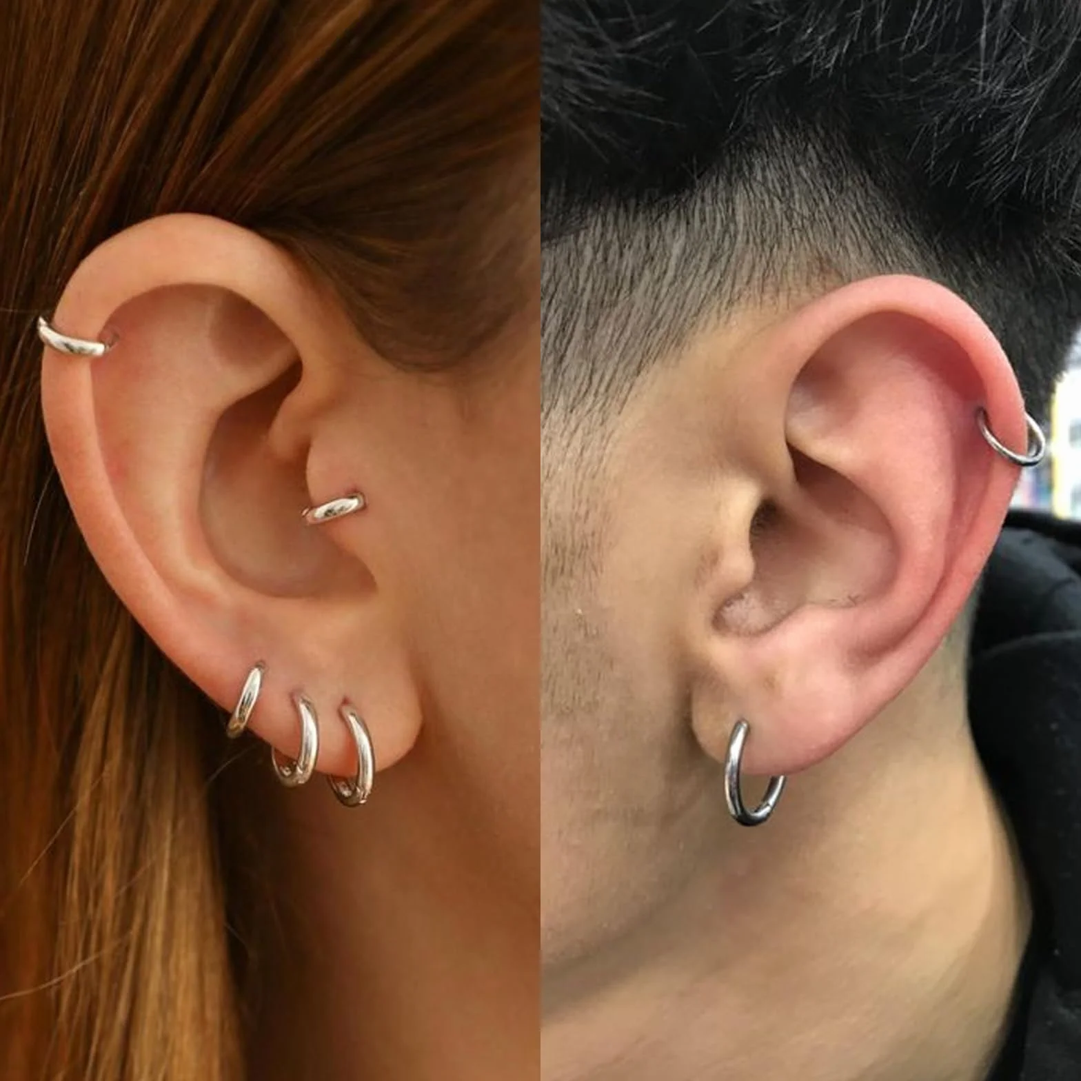 Zestaw 4 par kolczyków kółek ze stali chirurgicznej 316L dla mężczyzn i kobiet – 8 mm, 10 mm, 12 mm, 14 mm – srebrny