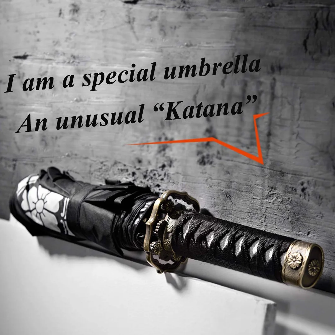 Cool Lemon Samuraj katana mistrz miecz rękojeść składany parasol anime przenośny podróżny japoński ninja kompaktowe parasole wiatroszczelne, czarny klej przeciw UV, biznesowy prezent urodzinowy dla