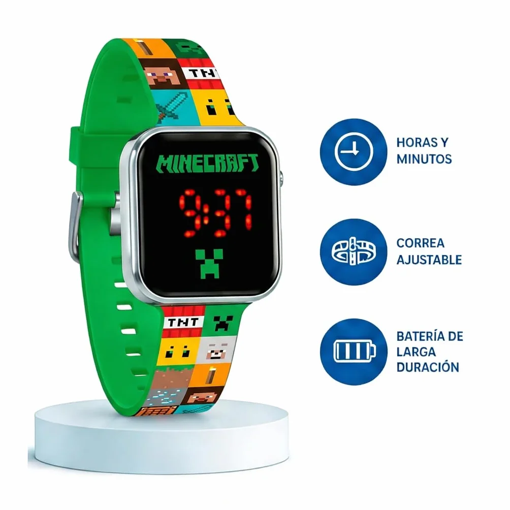 Kids Licensing Min4272 Automatyczny zegarek cyfrowy dla dzieci Unisex z plastikowym paskiem, Minecraft