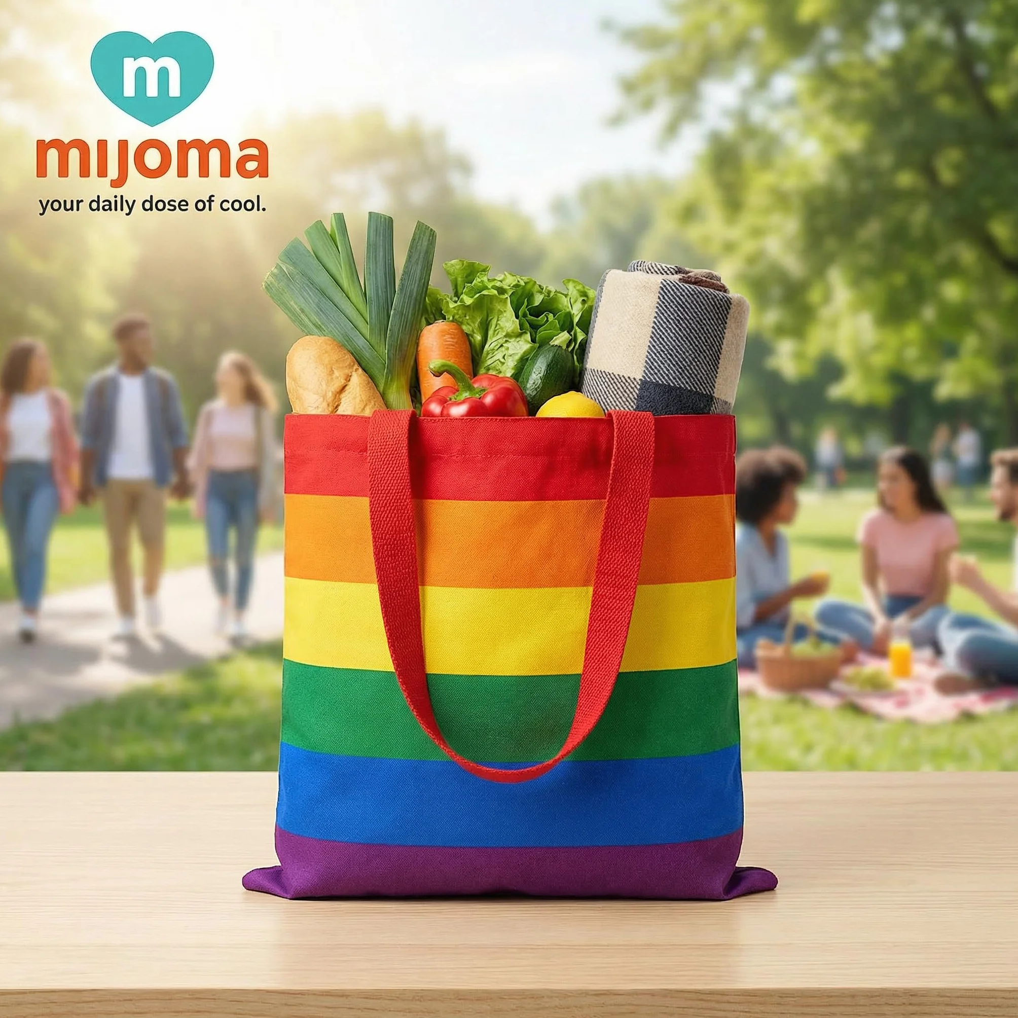 MIJOMA Worek bawełniany Pride: Shopping Bag w tęczowe paski, 35 x 40 cm, ze 100% bawełny, uniwersalna torba do noszenia na co dzień, T?czowe paski, ca. 35 x 40 cm