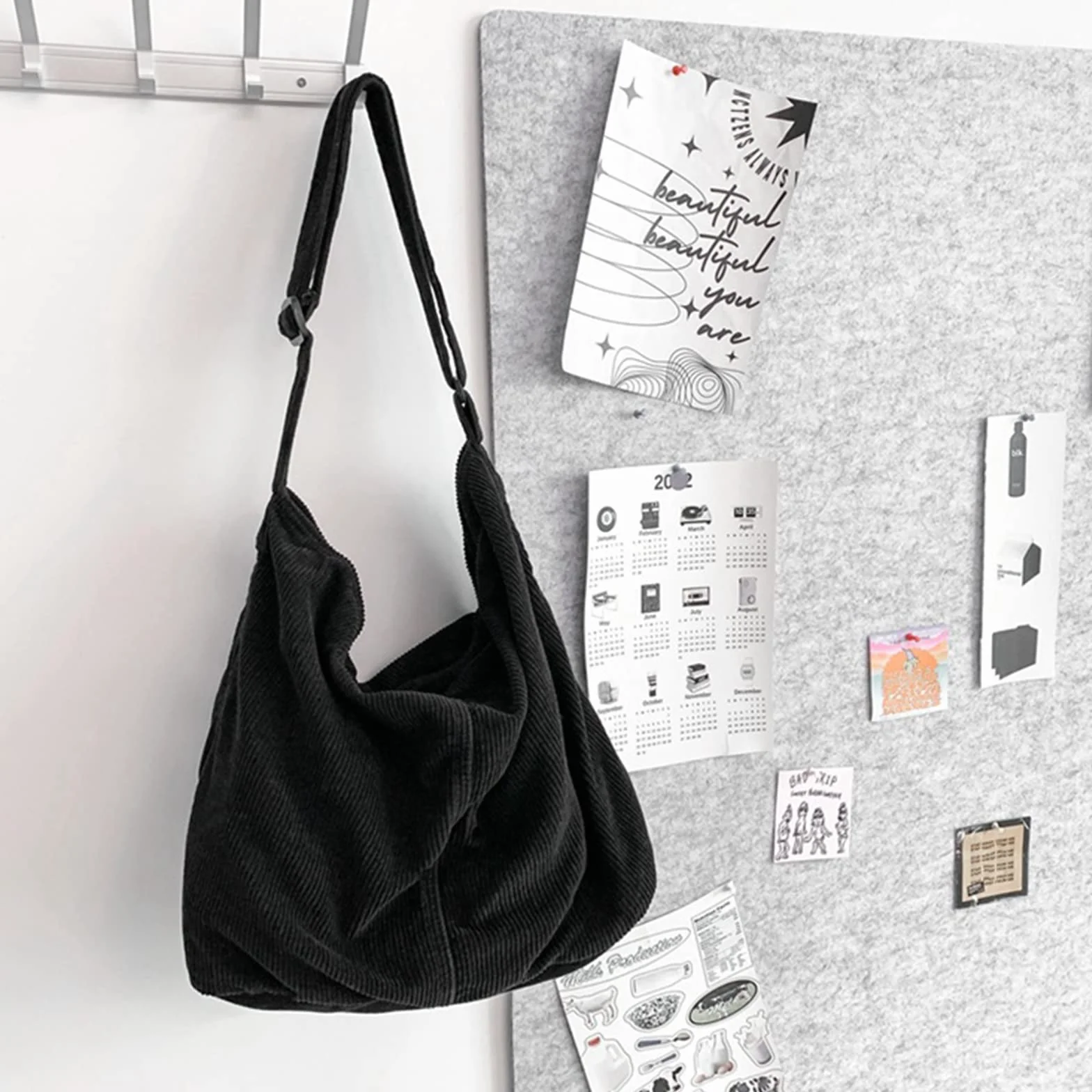 X SIM FITNESSX Unisex Cord torba na ramię duża damska torba na zakupy modna torba materiałowa na co dzień/do biura/szkoły/podróży, czarny, Retro