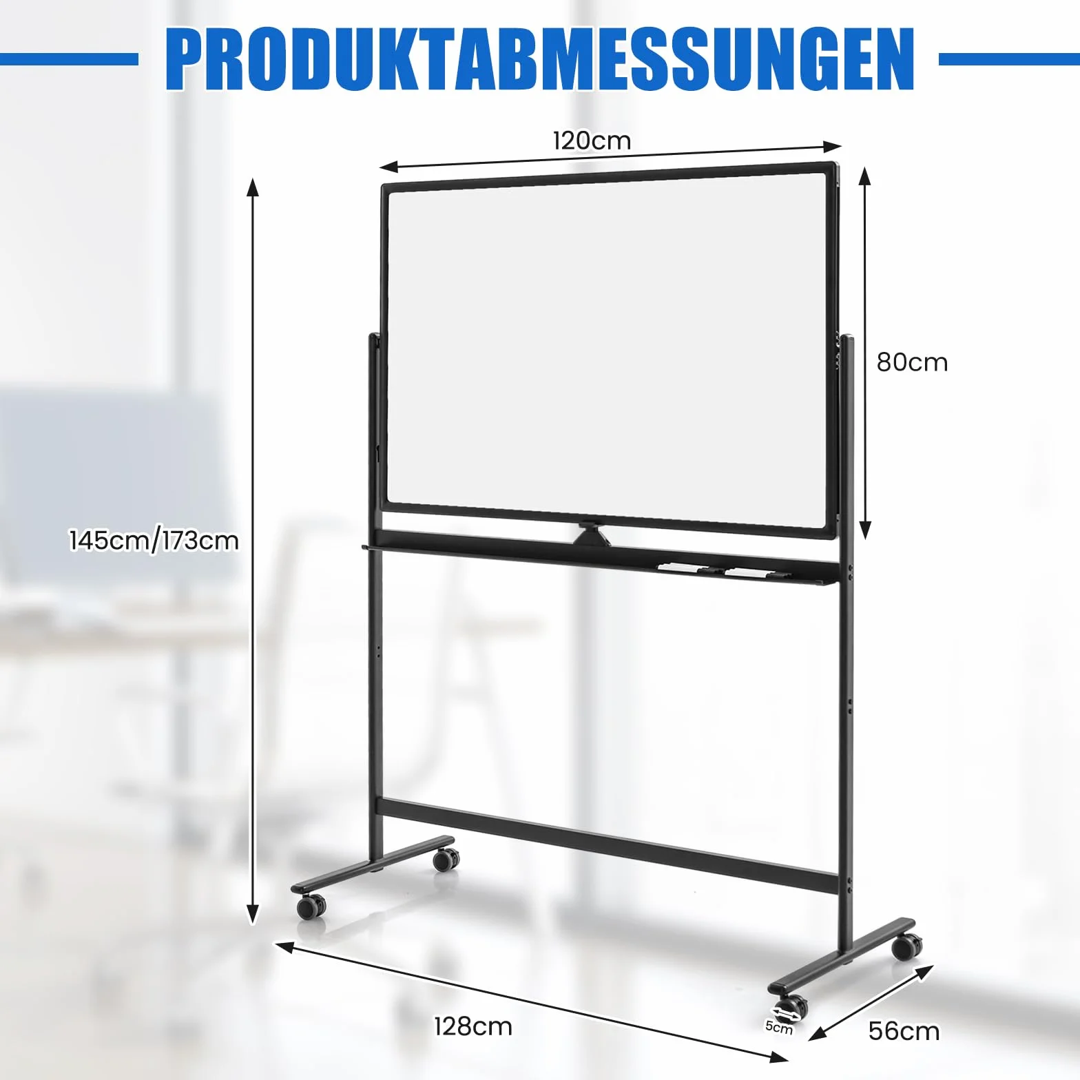 COSTWAY Dwustronna przenośna tablica suchościeralna, 120 x 80 cm, magnetyczna tablica suchościeralna z kółkami, stojakiem i półką na długopisy, w zestawie akcesoria do szkoły, biura, domu