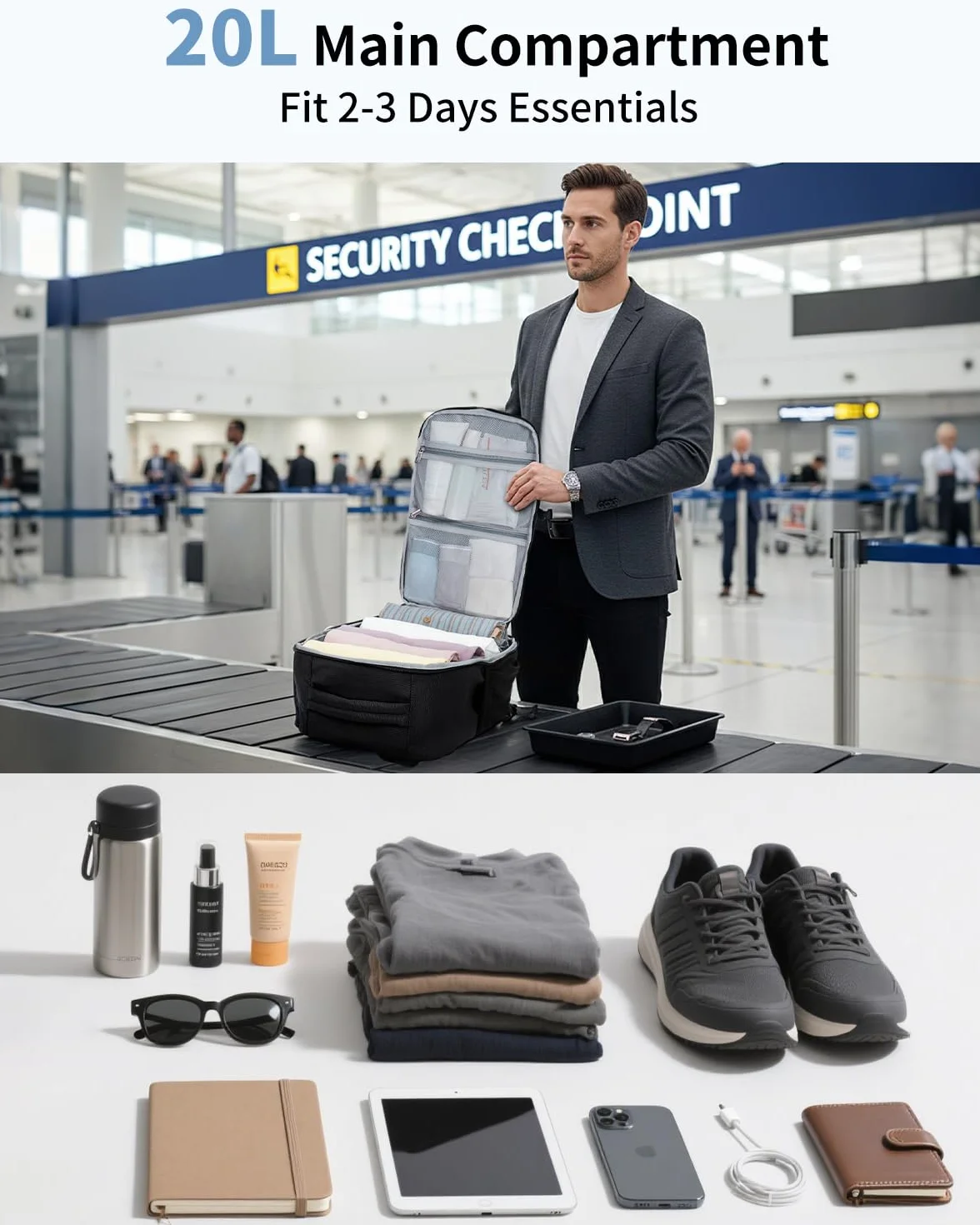 ECOHUB 20L Plecak Podróżny Ryanair 40x20x25, Recykling Torba Kabinowa, 14'' Laptop Bagaż Podręczny, Plecak Kabinowy z kieszeniem antykradzieżową, Odpychający wodę Plecak Podręczny