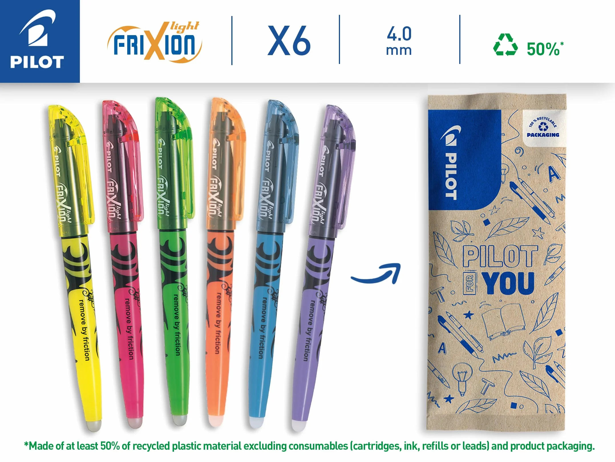 Pilot Pen Frixion Light Zestaw Markerów, Wielokolorowy, 6 Sztuk
