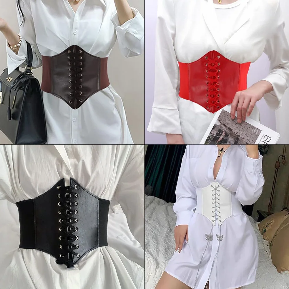 Elastyczny elastyczny pasek, damski gorset, wiązany gorset Waspie, dopasowany plastik, czarne guziki, do noszenia na co dzień i na Halloween (różowy)