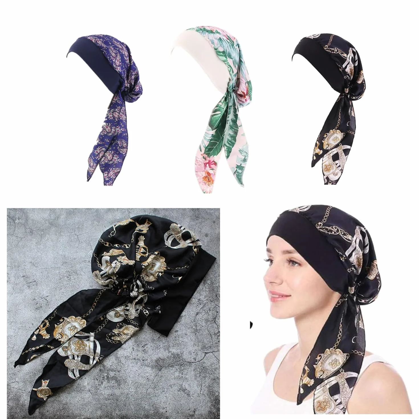 Chusta turban, damska chusta na lato, z nadrukiem, elastyczny turban, chusta na głowę, chemia, nakrycie głowy, bawełna, turban, czapka dla kobiet, wypadanie włosów, rak, chemia
