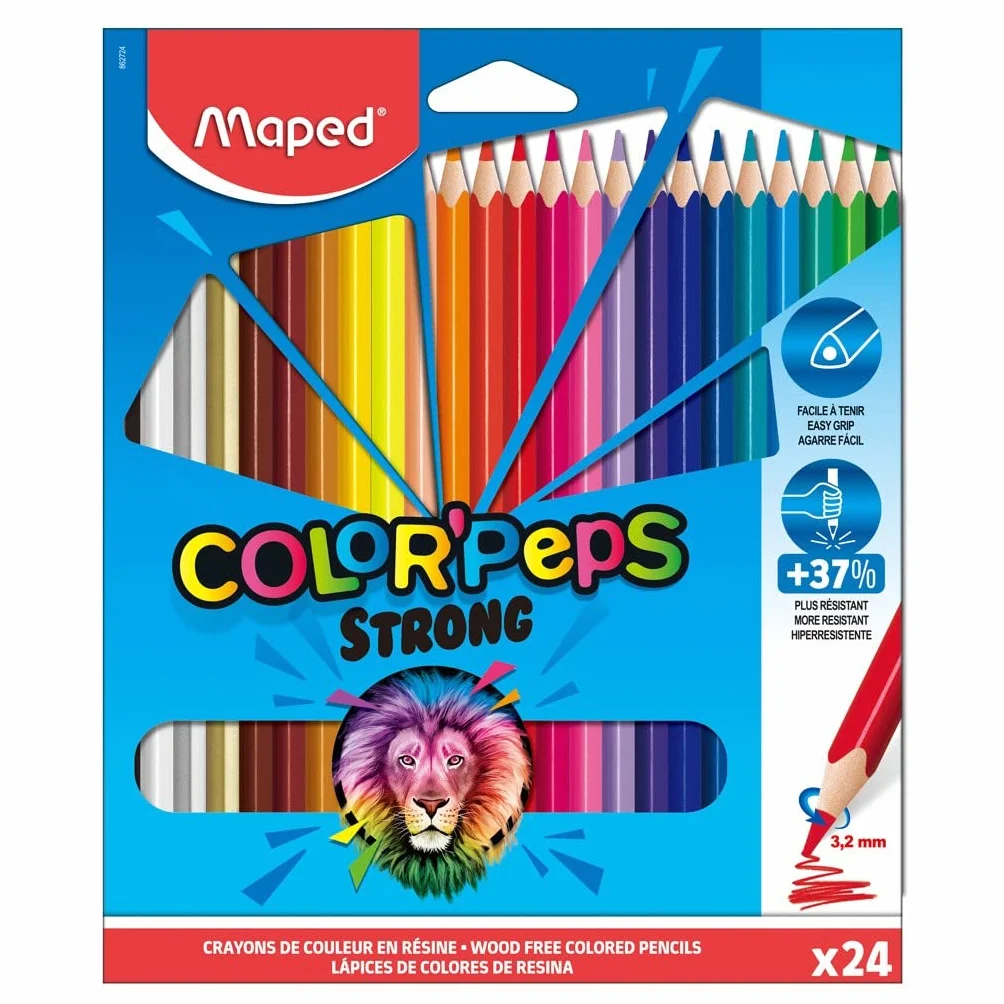 Maped - Ergonomiczne trójkątne kredki Color'PEPS STRONG - wyjątkowo stabilny wkład 3,2 mm - 24 x kredki