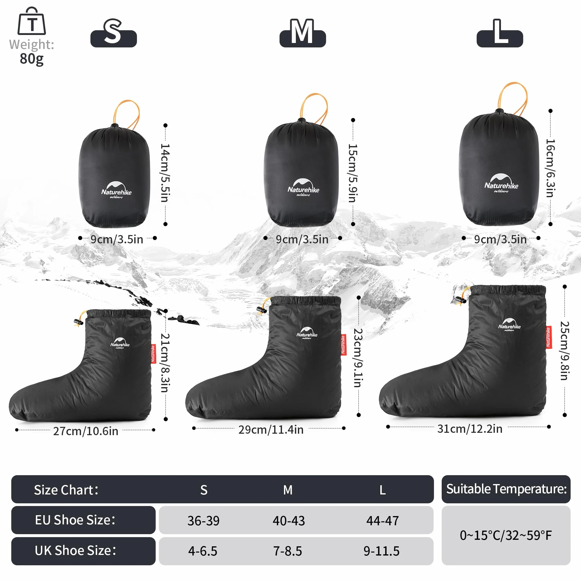 Naturehike Feather Shoes Ciepłe Skarpety puchowe Outdoor/Indoor Wodoodporne zimowe skarpety z gęsiego puchu Sypialnia Biuro Antypoślizgowe Super Ciepłe narty Snowboard Jazda konna