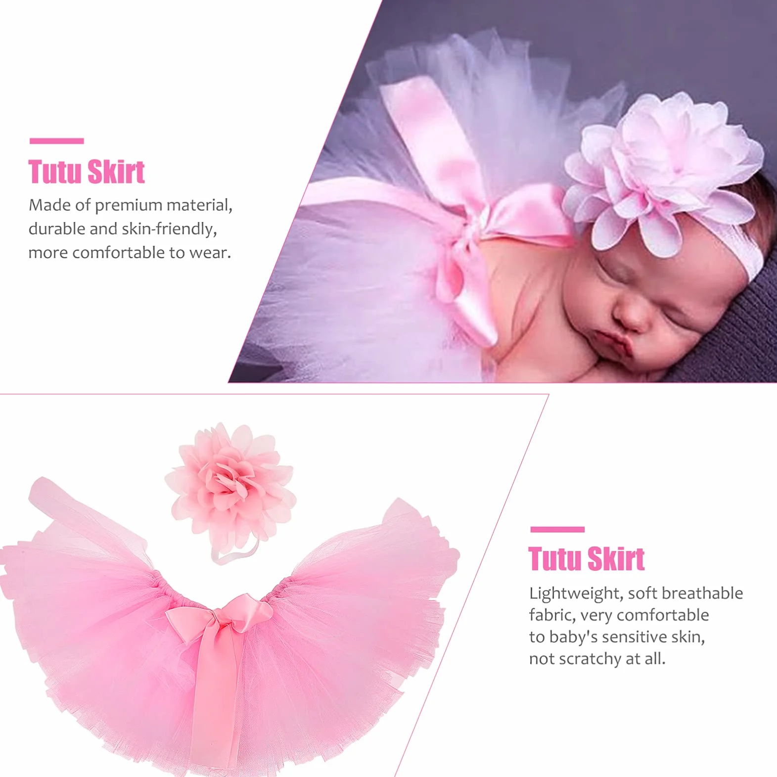 Toddmomy 2 szt. spódniczka tutu dla dziewczynki, tiulowa sukienka dla noworodków, sukienka na pieluchę, kostium, ubranie do fotografii rekwizyt na urodziny, baby shower