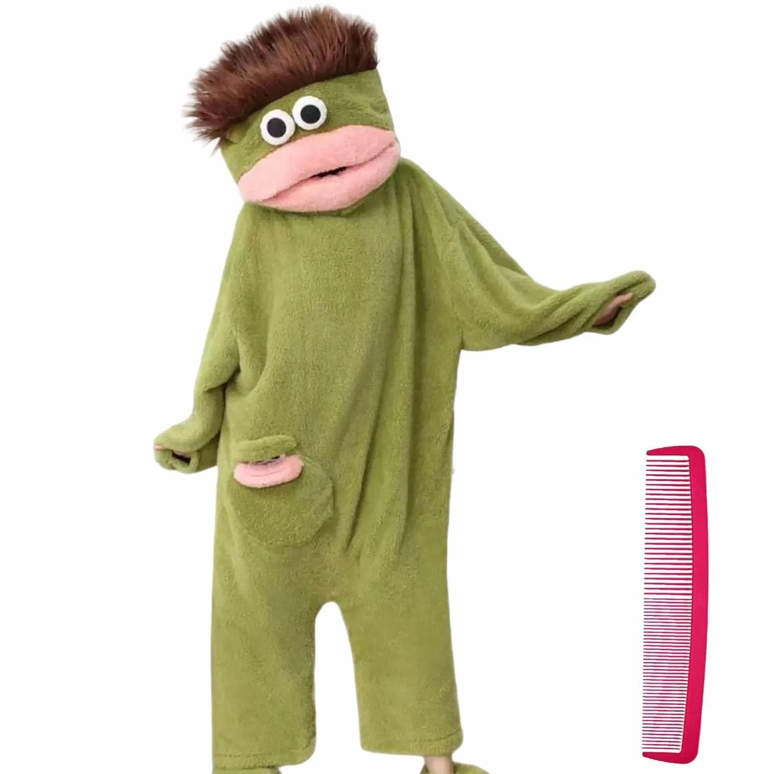 Adult Silly Monster Onesie Pajamas Unisex Big Mouth Goofy Hooded Plush One Piece Loungewear Warm Soft Animal Costume Sleepwear with Hood and Pockets