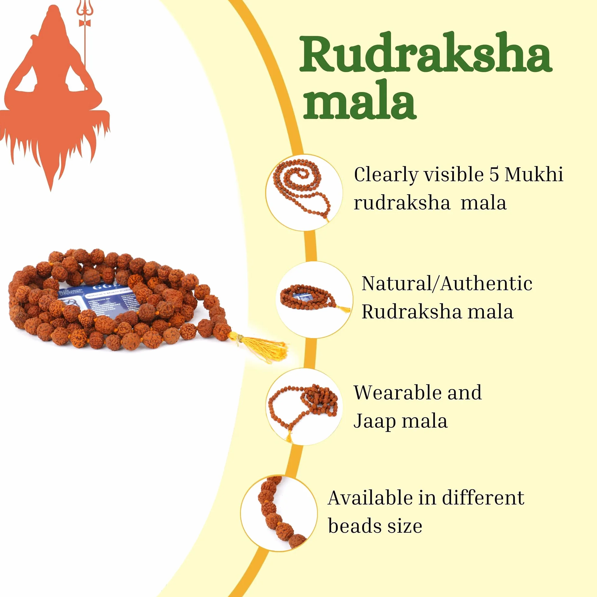 Zap Impex Rudraksha Mala certyfikowany naturalny Rudraksh Mala oryginalny certyfikat Rudraksha Mala 5 mm Rudraksh (rozmiar: 5 mm, perły: 108 + 1), Nasiona