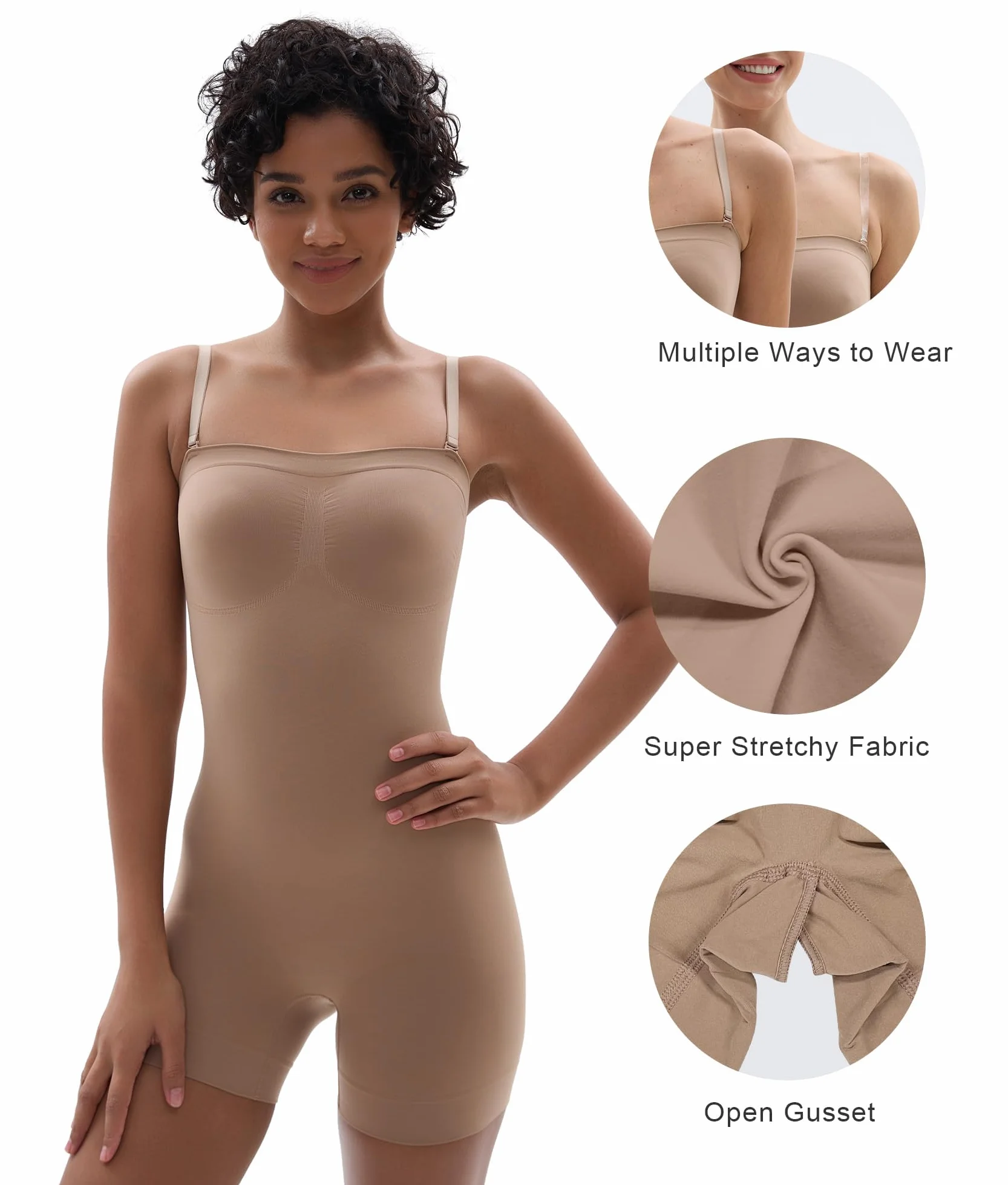 SHAPERX Bielizna modelująca bez ramiączek dla kobiet, kontrola brzucha, bezszwowy modelujący kombinezon z odpinanym paskiem, Sienna, S-M