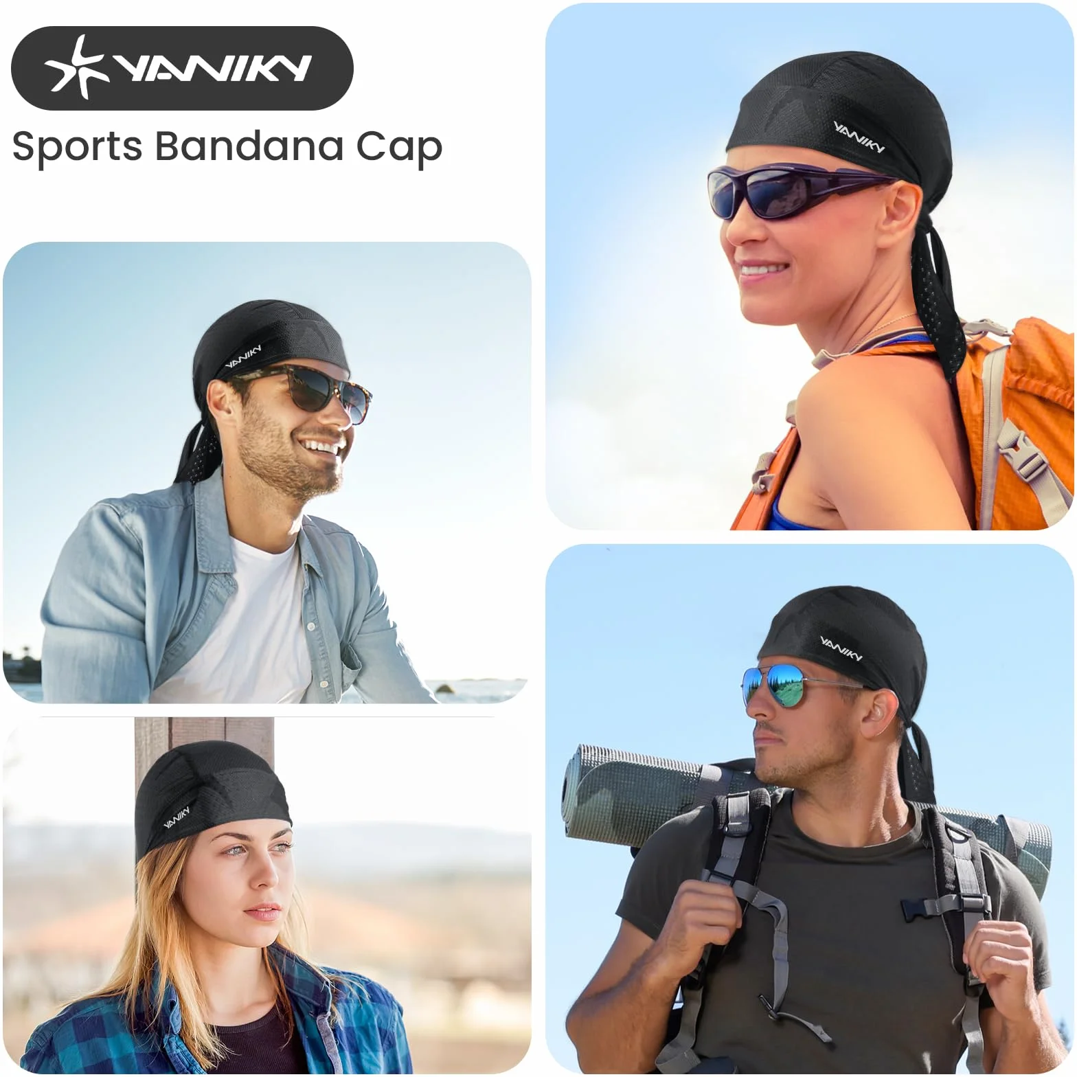 YANIKY Sportowa czapka bandana, ochrona przed promieniowaniem UV, oddychająca chusta na głowę, dla mężczyzn i kobiet, szybkoschnąca, Durag pod kaskiem, na lato, do uprawiania sportów na świeżym