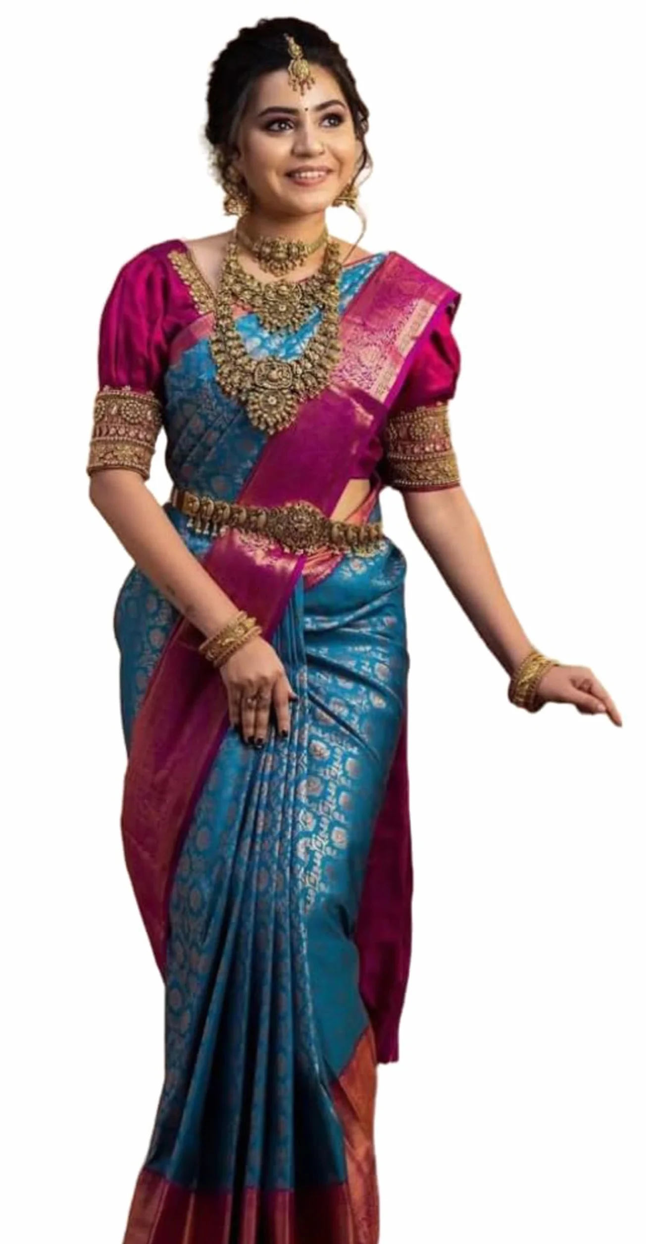 Indyjskie Sari Dla Kobiet W Stylu Kanjivaram Niebieskie Sari Banarasi Jacquard Z Nieszytą Bluzką