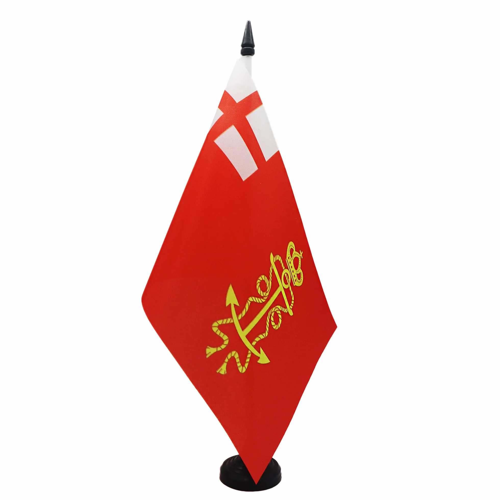 AZ FLAG - Flaga stołowa James II Lord High Admiral Ensign 1686 21x14 cm - Mała biurowa flaga Brytyjskiego Lorda Admiralicji 100% Poliester z 25cm Hampem i czarną plastikową podstawą