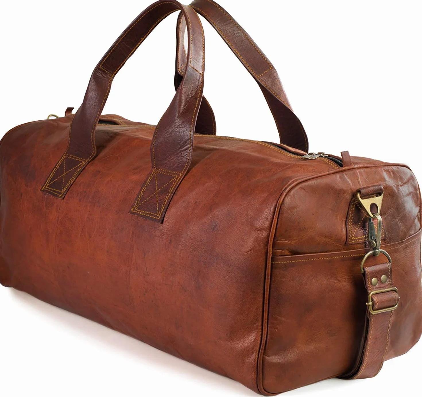 LEABAGS Skórzana Torba Weekendowa dla Kobiet i Mężczyzn, Torba Podróżna z Prawdziwej Skóry, 45 L, Sportowa, Treningowa, Samolot, Rozmiar XL, Vintage Brązowa
