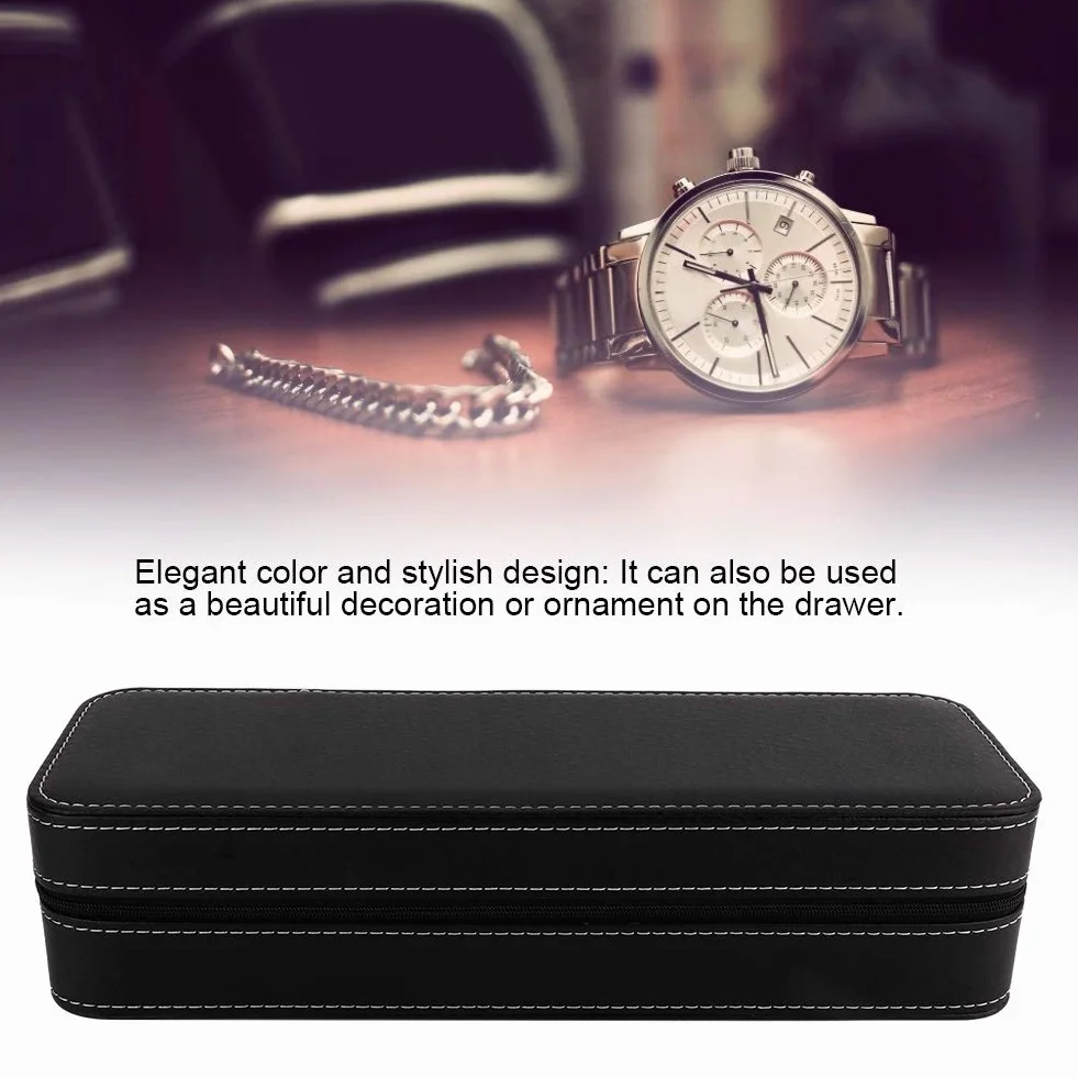 Watch Case, 6 Slot Watch Box PU Leather with Detachable Small Pillows, Watch Box for Men Watch Storage Home and Travel