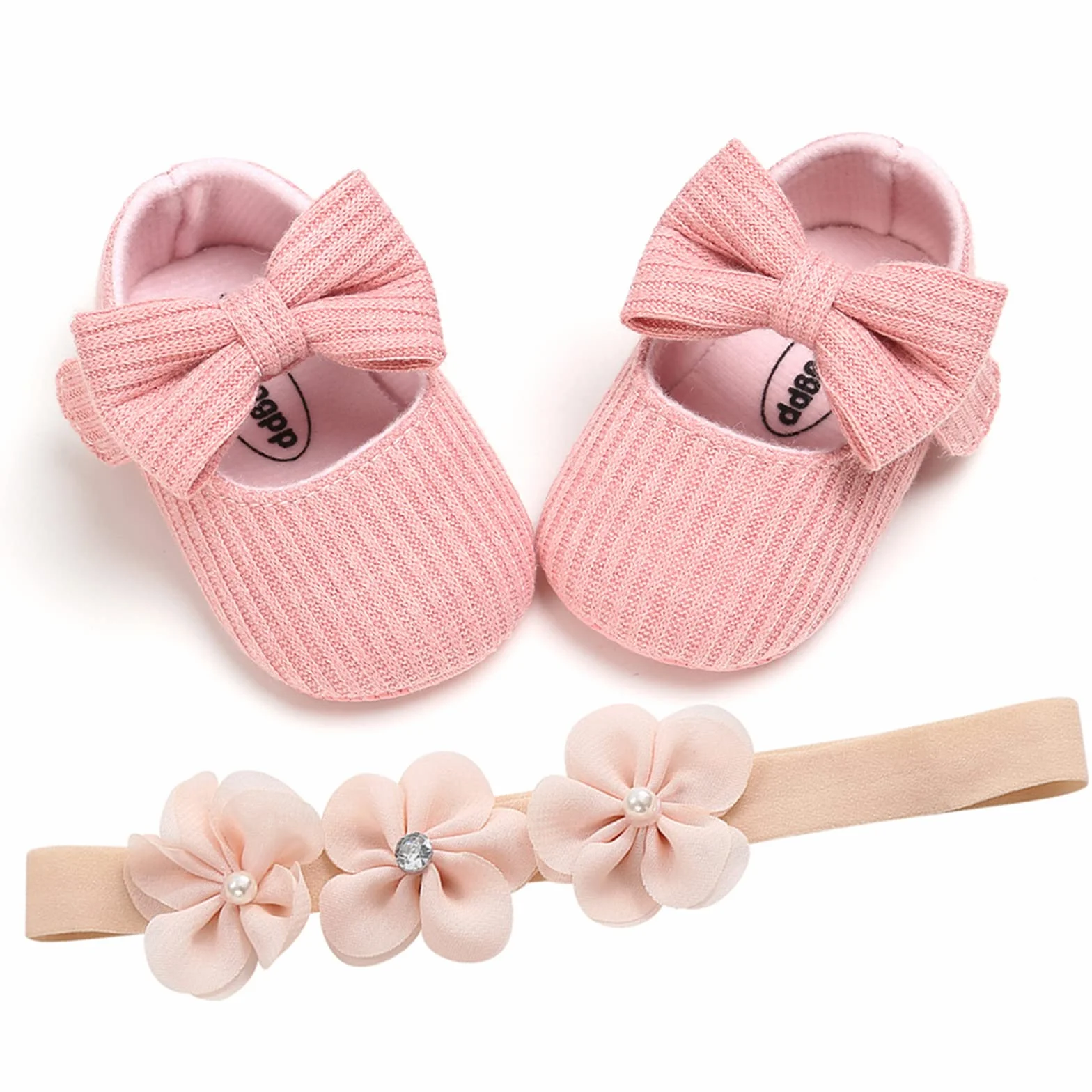 2 szt. Buty dziecięce + pałąk dla dzieci kwiat buty anty zjeżdżalnia miękkie specjalne okazje chrzest na wesele buty, Wysoki, 6-12 mesi