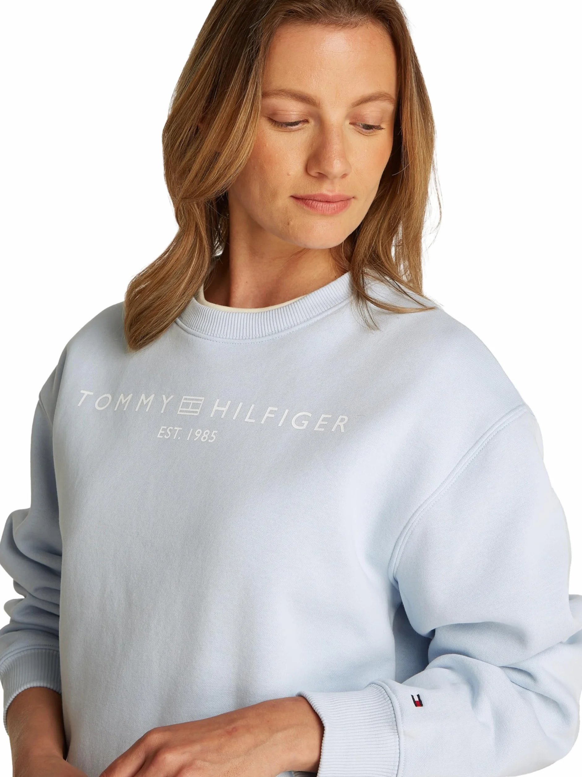 Tommy Hilfiger Damska bluza bez kaptura, Niebieski (Breezy Blue), L