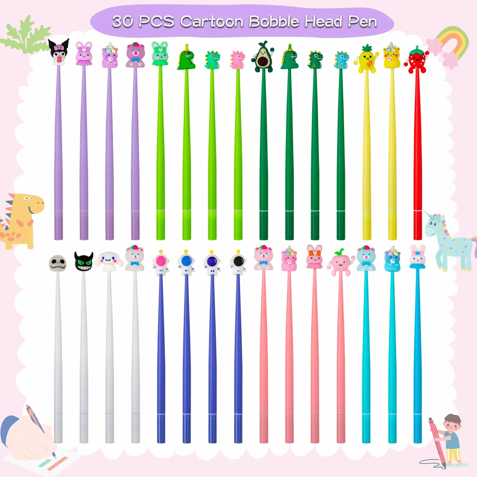 Zestaw 30 zabawnych długopisów żelowych, długopisy żelowe Kawaii ze zwierzętami, fidget pen dla dzieci, fajne długopisy, długopisy squishy na upominki na urodziny dziecka, gadżety na urodziny dziecka