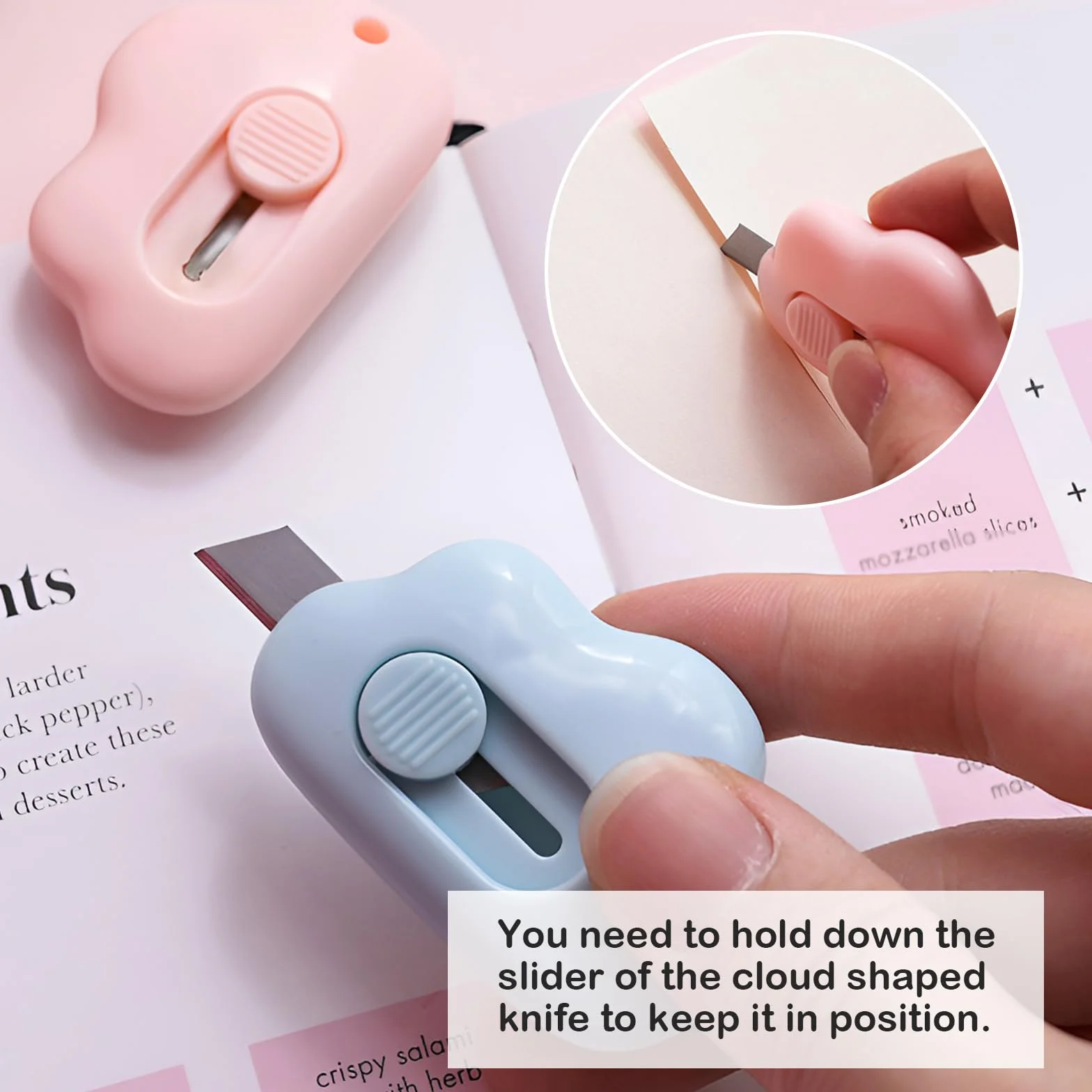 12 częściowy mini otwieracz do pudełek, KUAOOAUK Cute Box Cutter, noże artystyczne Cloud z otworem na brelok do cięcia papieru listowego otwieranie pudełek majsterkowanie rękodzieło biuro szkoła