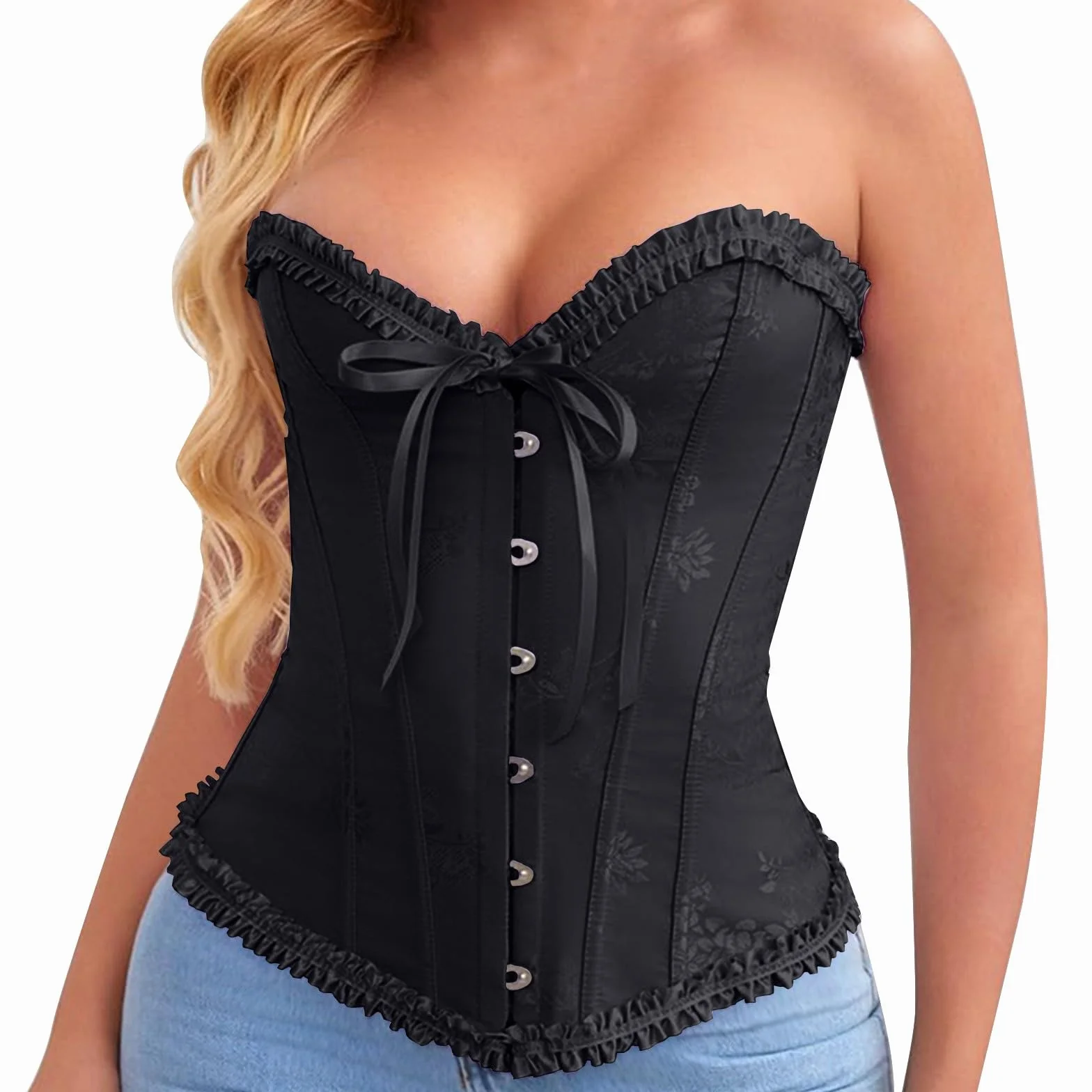 Damski gorset Curvy Push Up Overbust Curvy gorset wyszczuplający elegancki średniowieczny gorset top talia trener gotycki gorset z gumką na imprezę gorsety pirackie